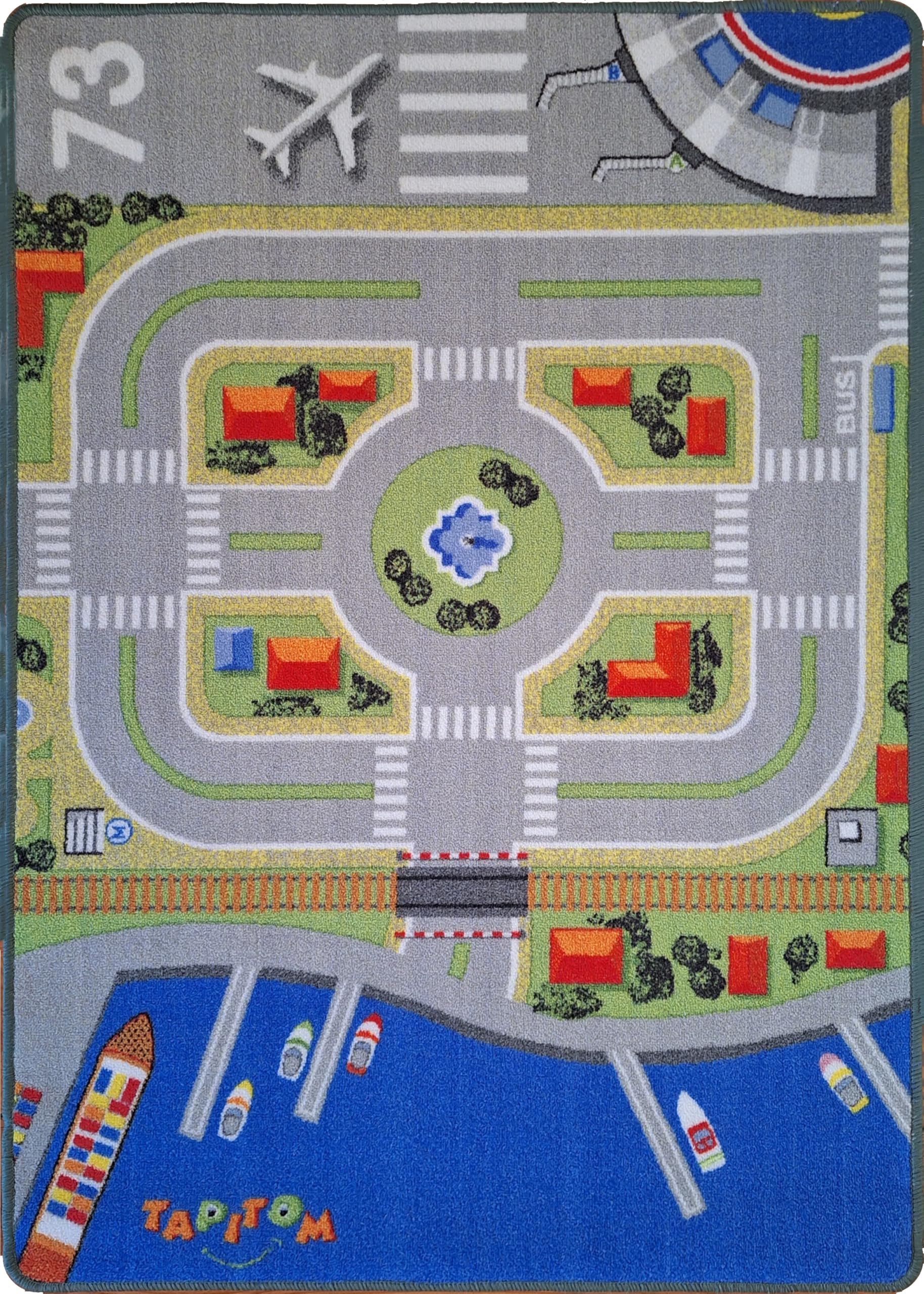 Tapis de Jeu Transport Circuit Mobilité pour Voitures, Trains, Avions, Chambre d'enfant, Polyamide, Normes CE (95x133cm)