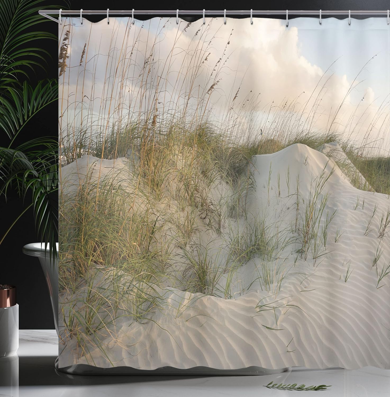 Lunarable Dune Shower Curtain, Photo of Tropic Beach Sand with Bushes Wind Natural Small Hills, Cloth Fabric Bathroom Decor Set with Hooks, 69" W x 75" L, Sepia Fawn and Pale Cadet Blue