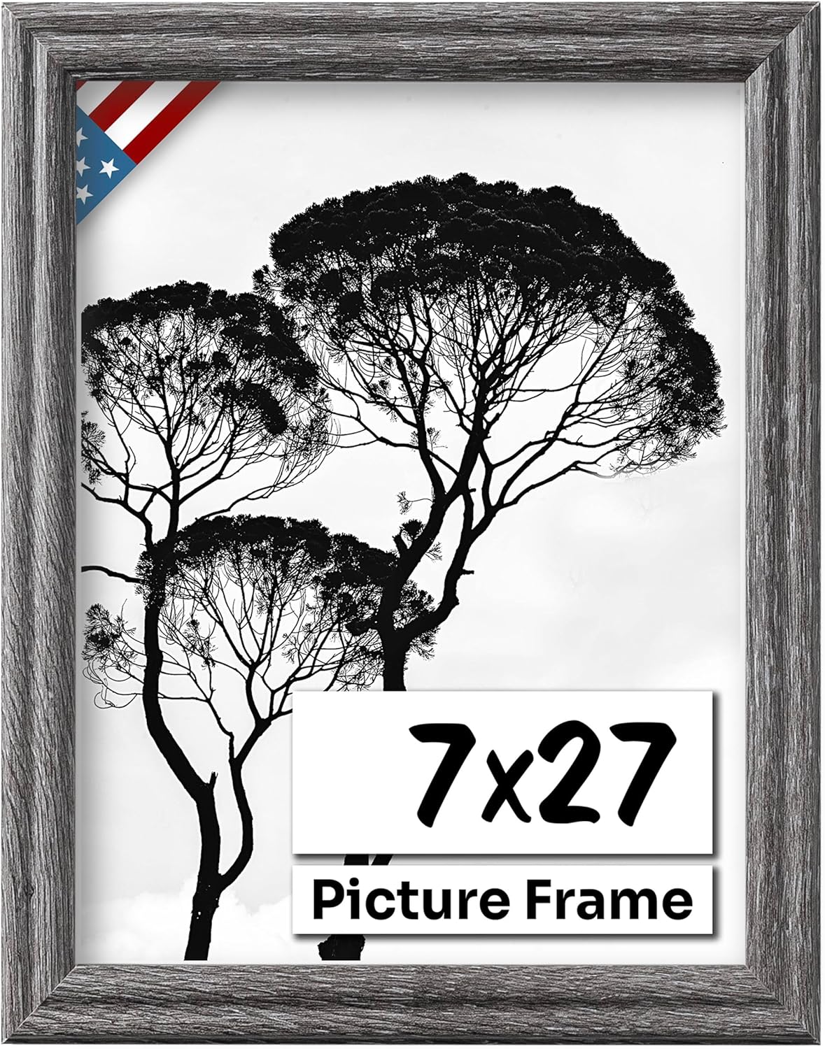 Barnwood Gray 7x27 Picture Frame .75" Inch Wide - Handmade American Solid Wood Picture Frames with Preinstalled Hangers and UV Blocking Plexiglass Frames