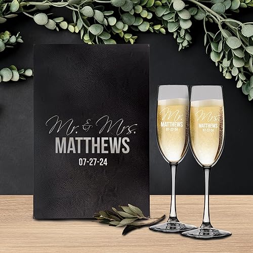 Miniatura 6 de My Personal Memories, Juego de 2 copas de champán personalizadas para flauta de brindis de boda con grabado grabado y monograma