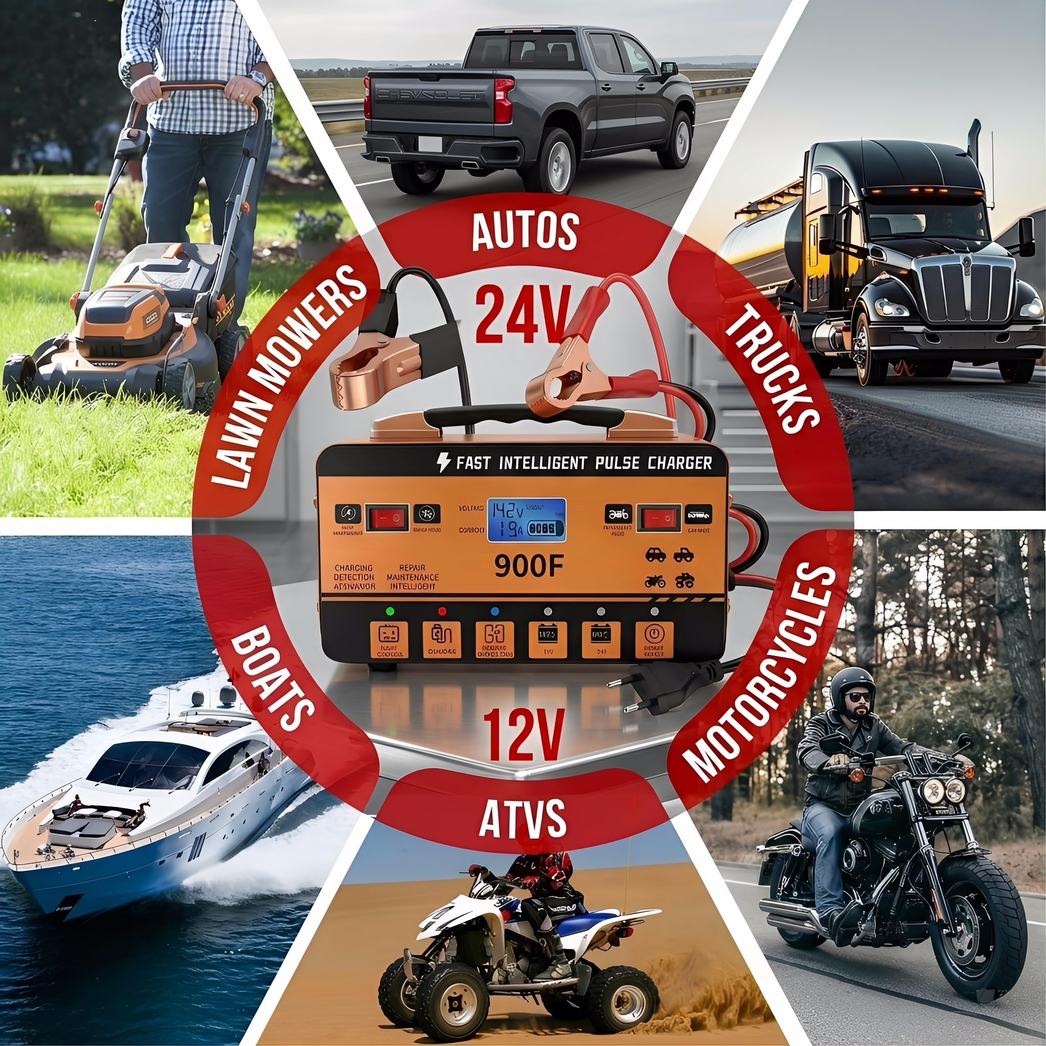 Caricabatteria da 12 V 24 V Puls Intelligente – Caricatore di riparazione automatico con modalità estiva e protezione a 6 livelli, per auto, camion, moto, scooter e barche