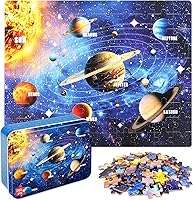 LELEMON 100 Piece Solar System Jigsaw Puzzle for Kids 4-8 - Educational Planets Toy with Tin Box Storage, Nontoxic & Sturdy