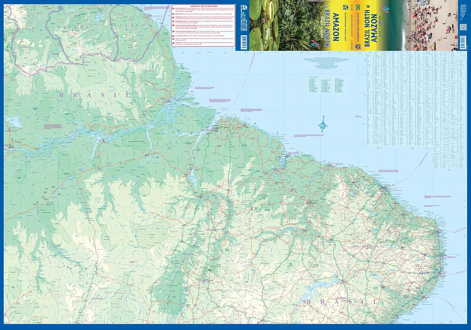 Amazon & Brazil North Travel Reference Map 1:3M Waterproof