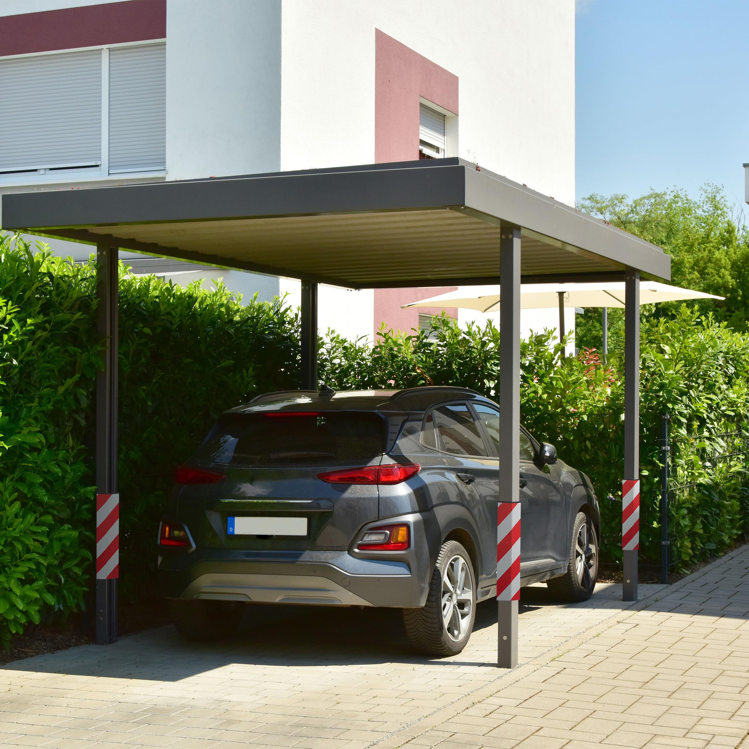 Relaxdays Paracolpi Garage, Set da 2, Protezione Portiere Auto, Adesivo Eva Paraurti da Muro, 38x16x1,5 cm, Rosso Bianco