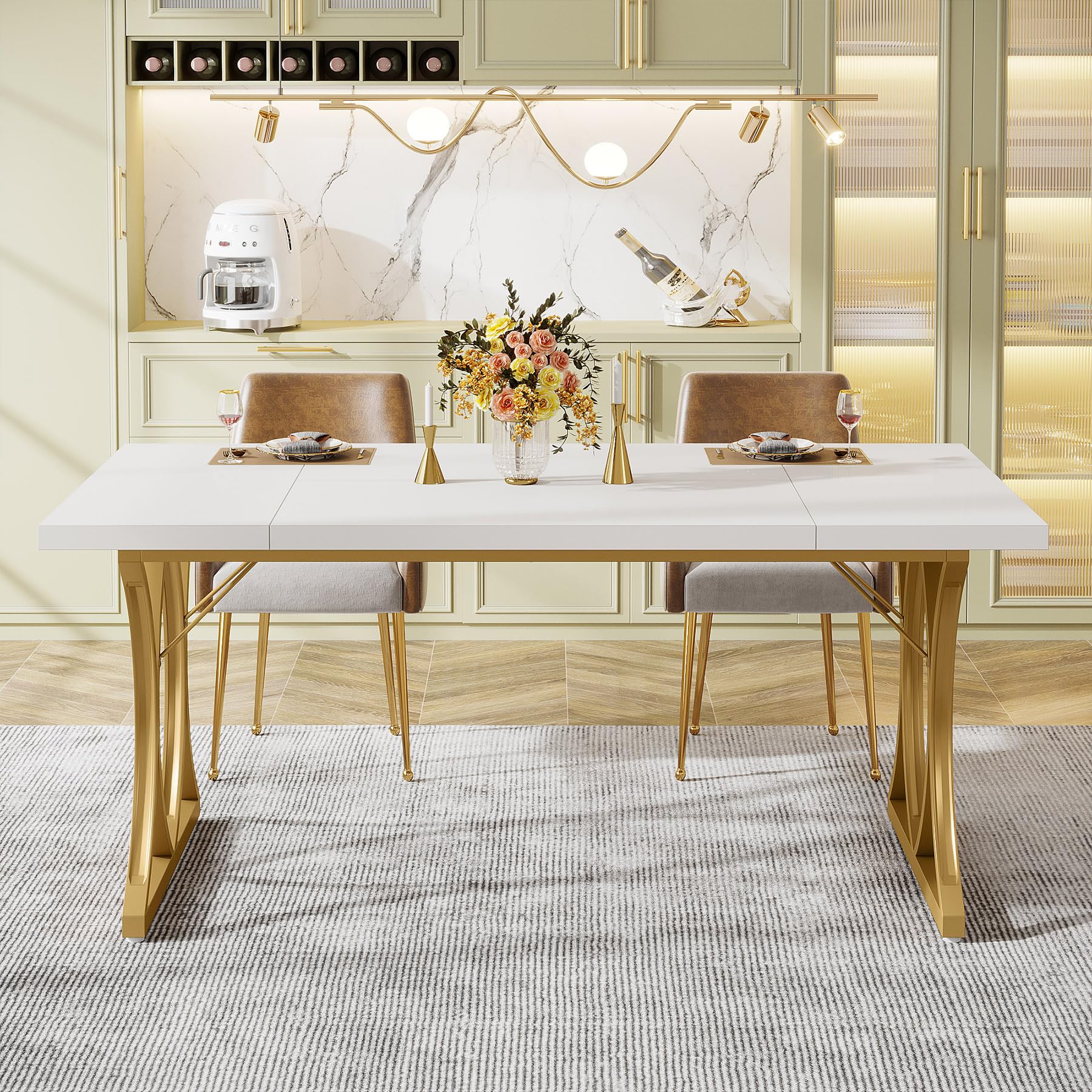 Amazon.com - Tribesigns Modern White Dining Table for 6 People, 63 L ...