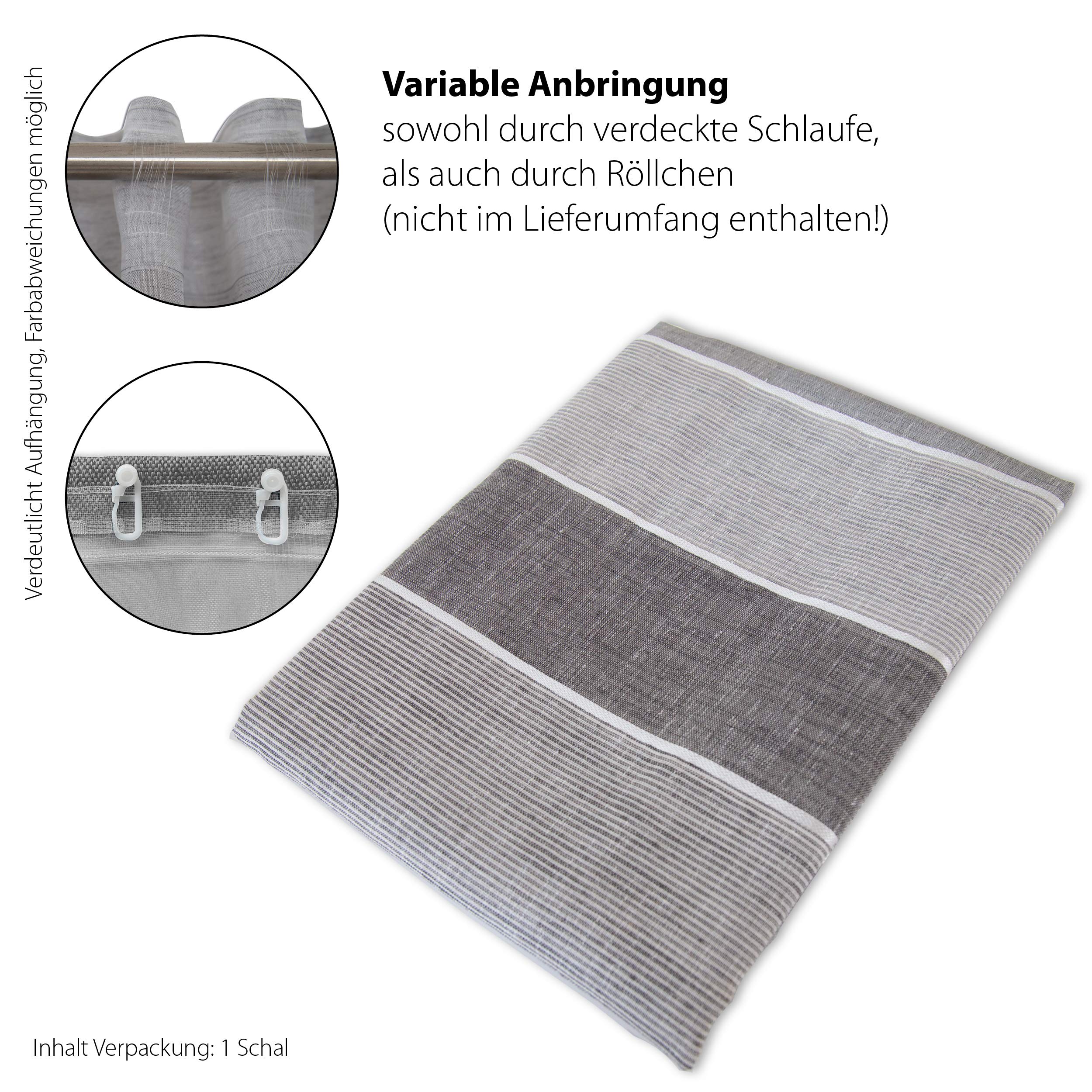 Homing Semi-Transparent Curtain Horizontal Stripes Grey (1 Piece) 245 x 140 cm (H x W), W 55.1" x L 96.5" (1 Panels) - Image 3