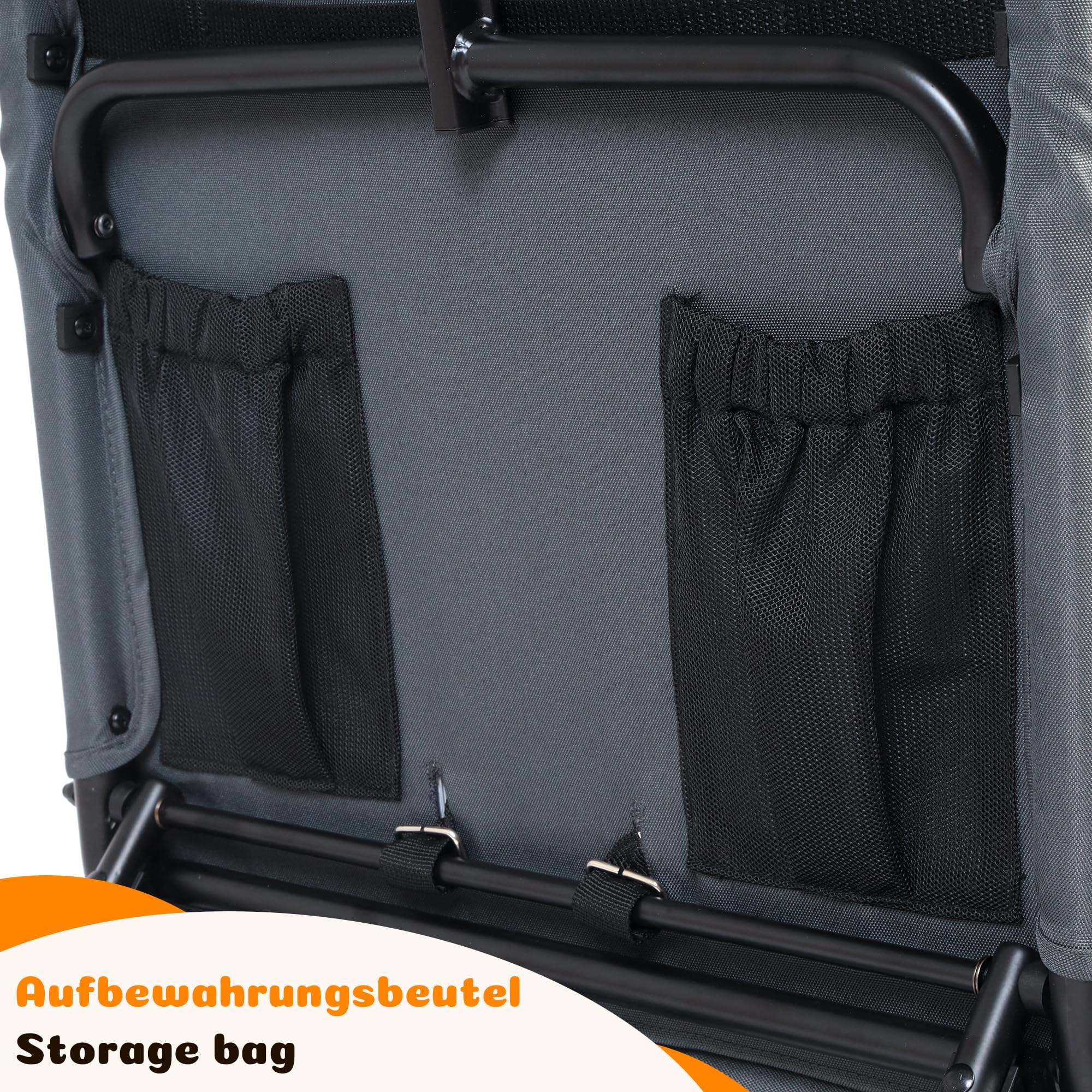 SACOOL Carrello per 2 bambini, pieghevole, grigio scuro, convertibile da sedile a letto, maniglia regolabile in 8 posizioni, tettuccio parasole, vassoio, cintura a 5 punti, ruote in poliuretano con