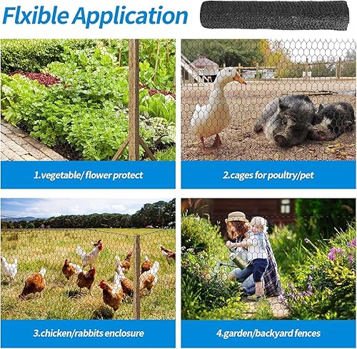 Miniatura 22 de Valla de malla de alambre de pollo negro de 12 x 150 pies, red galvanizada de calibre 20 y rollo de valla de malla de jardín de 1 pulgada, alambre