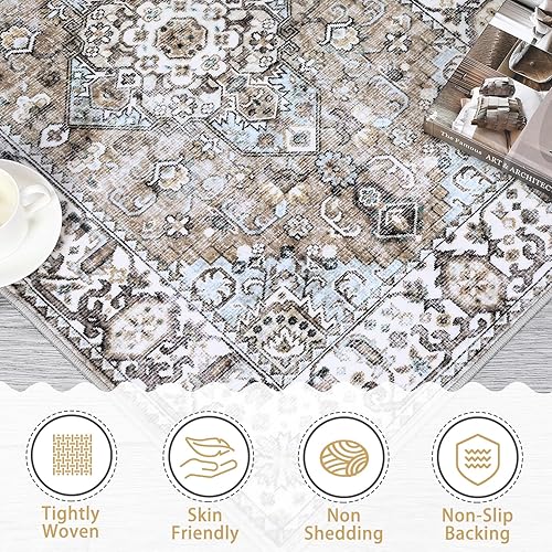 Miniatura 10 de GAOMON Alfombra de pasillo de 2 x 6 pies, lavable, con diseño floral vintage, antideslizante, resistente a las manchas, con medallón, tapete de