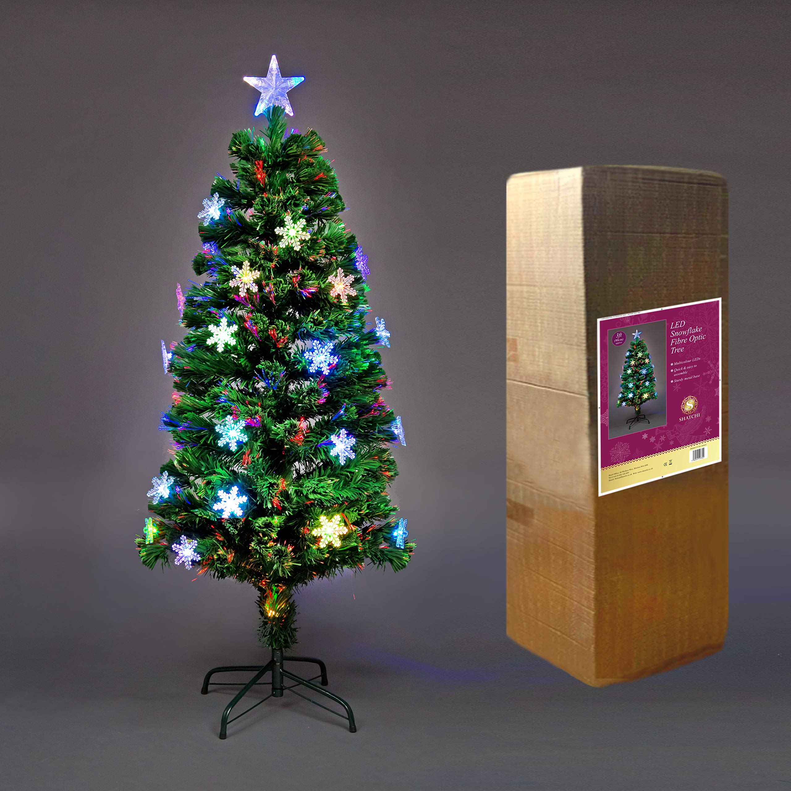 Shatchi 3ft Fibre Optic Christmas Tree - Green - Pre-lit LED