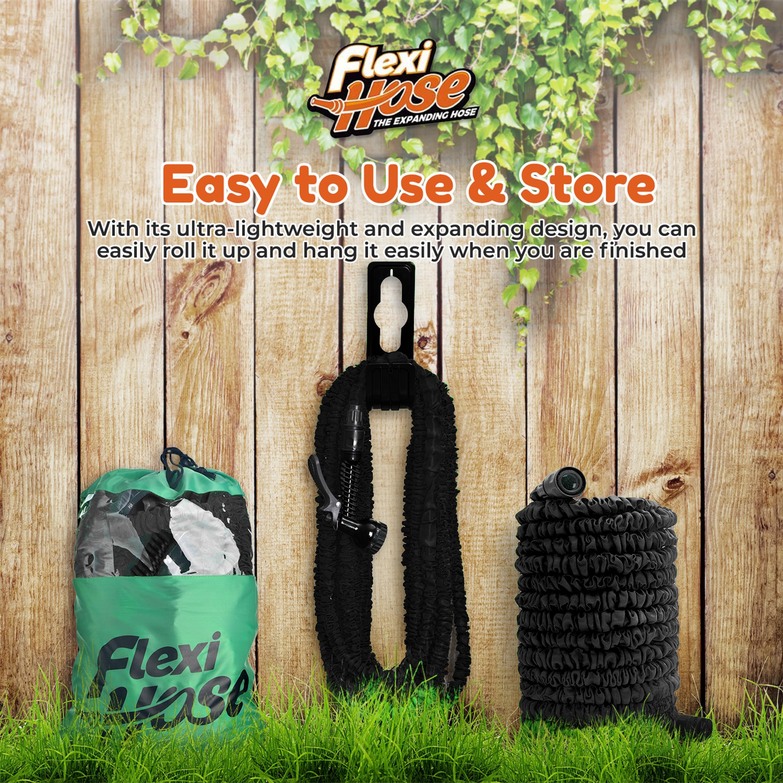 Flexi Hose Tuyau d'arrosage extensible – Tuyau d'arrosage robuste de 15 m, tuyau rétractable avec 1,9 cm – Design extensible et buse de pulvérisation incluse – Noir, 15 mètres