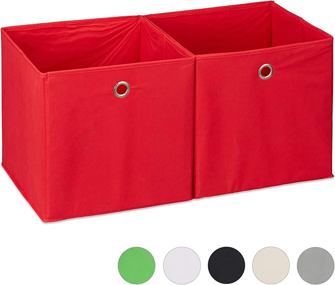 Relaxdays Storage Box Set of 2, Square, Shelf Storage Basket, Square