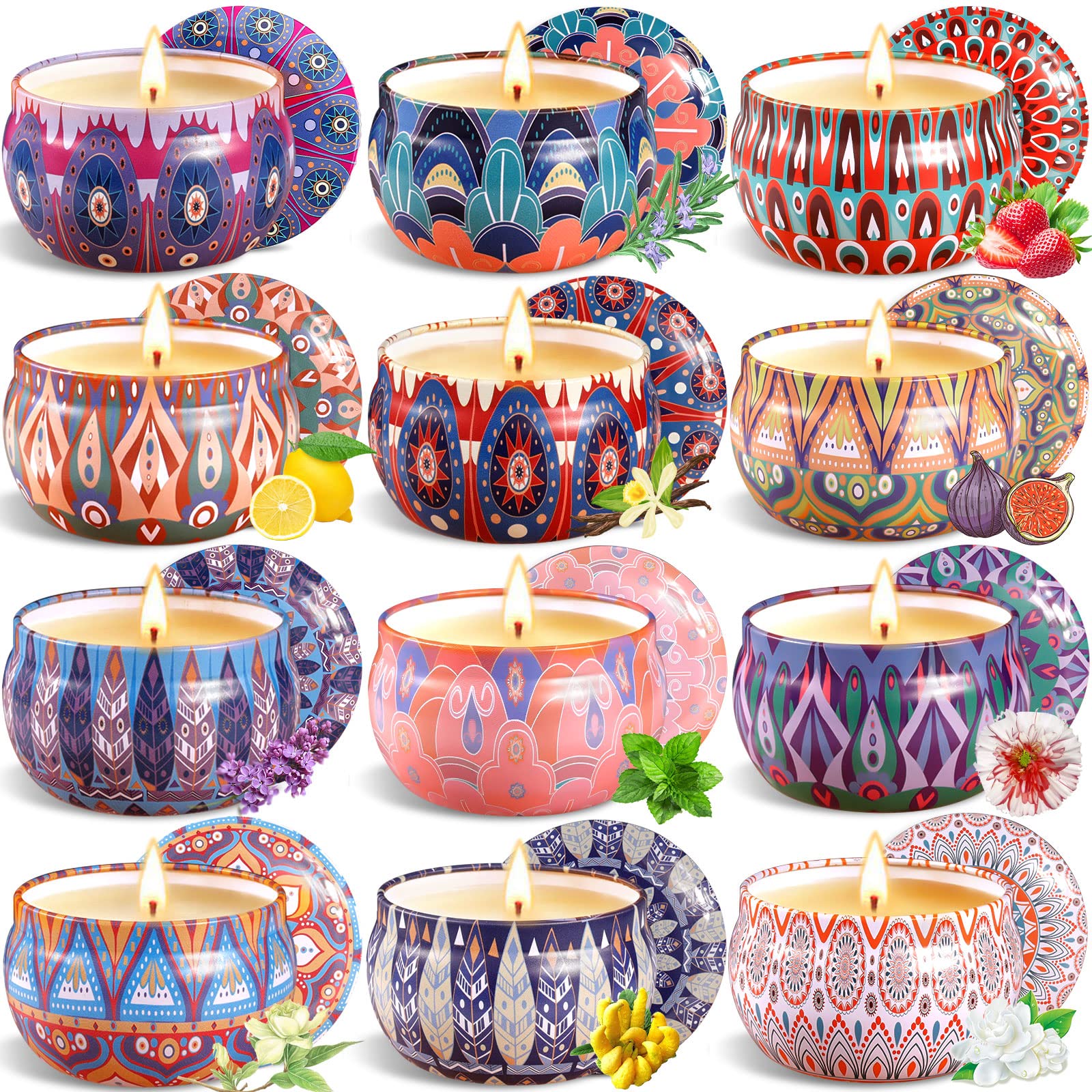 Bougies Parfumée Kit 16 S ZHHGOO - Cire Soja Naturelle - 16 Fragrances - 2,5oz - Cadeau Aromathérapie Yoga Kit Bougies Aromathérapie