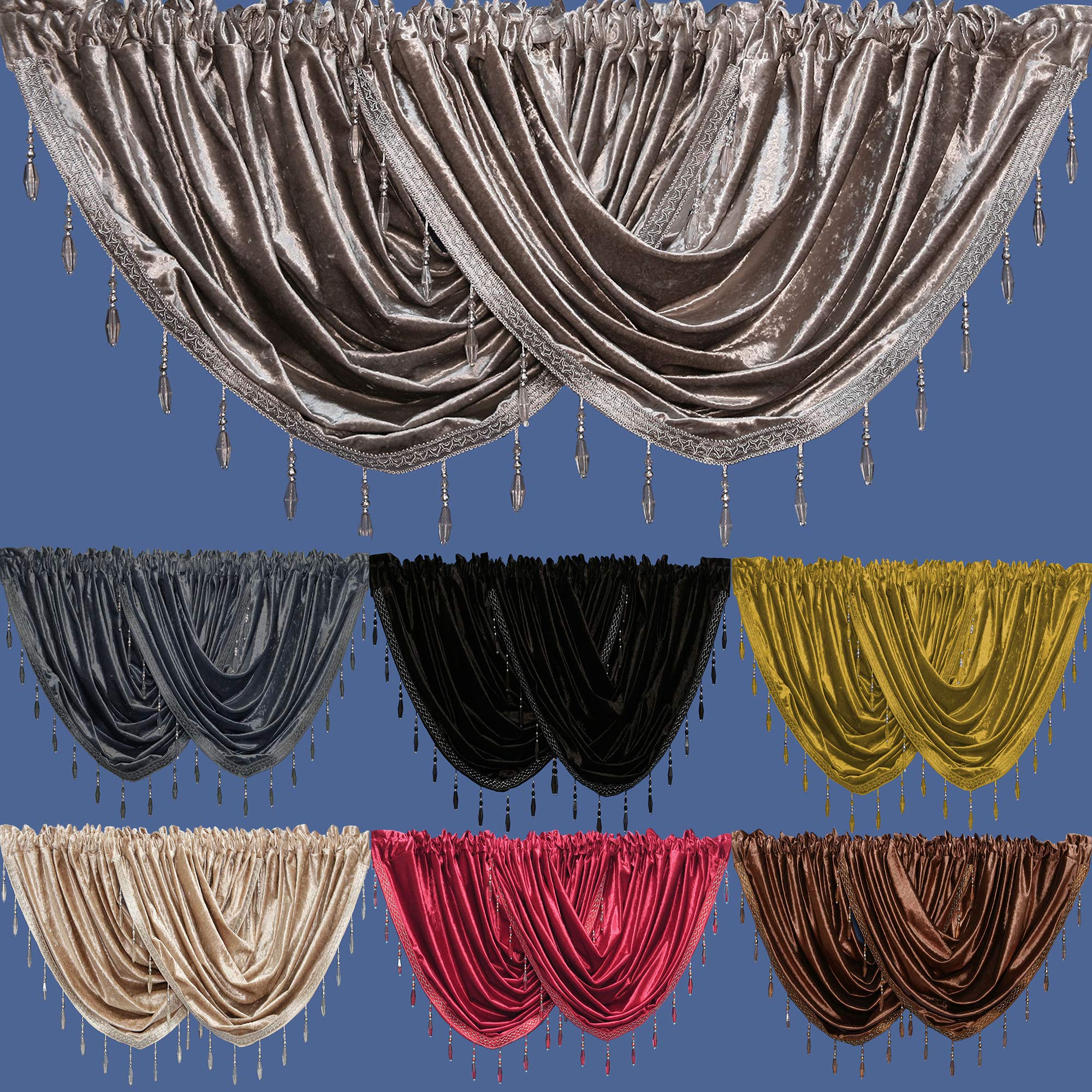 John Aird Velvet Crystal Beaded Curtain Swag (Ochre) — image 1