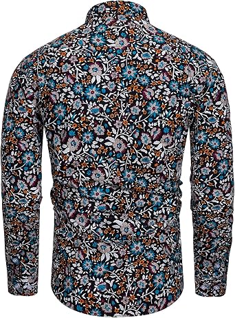 TUNEVUSE Men Floral Dress Long Sleeve Button Down Patterned Shirt Cotton