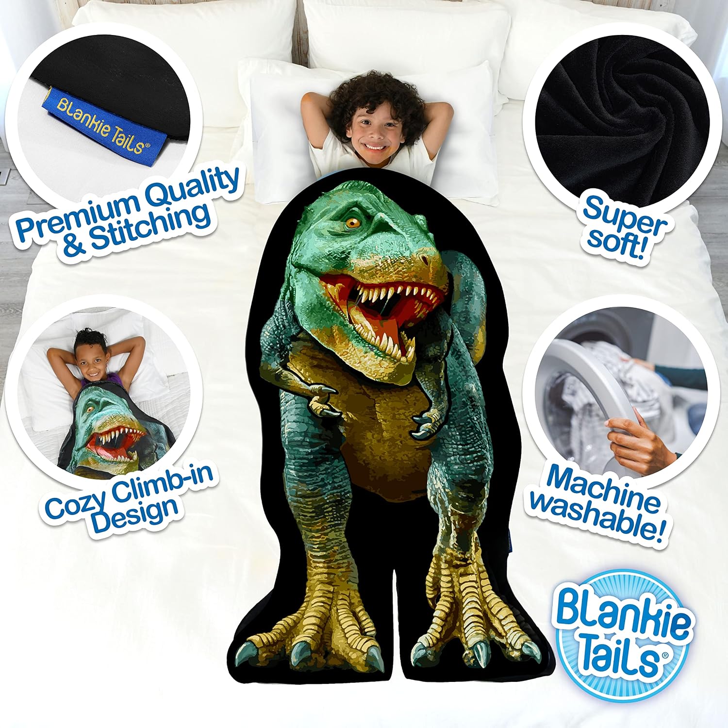 Blankie Tails | Dinosaur Wearable Blanket - Double Sided Super Soft and Cozy Minky Fleece Dino Blanket, Machine Washable Premium Quality Fun Blanket for Kids (T Rex)