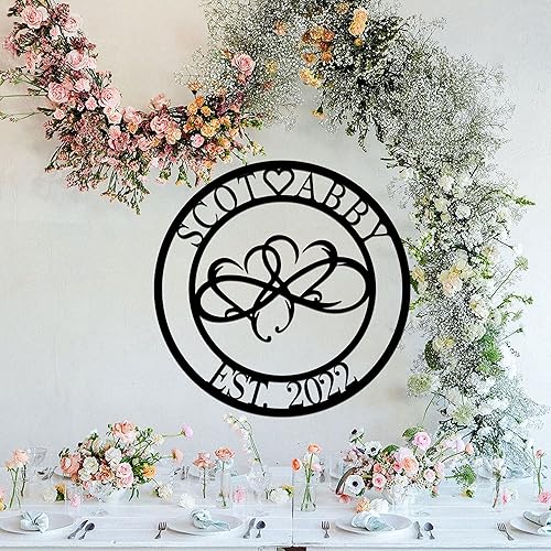Miniatura 5 de Letrero de metal con diseño de infinito personalizado, arte de pared de metal con corazón infinito, letrero de nombre de metal, decoración de pared