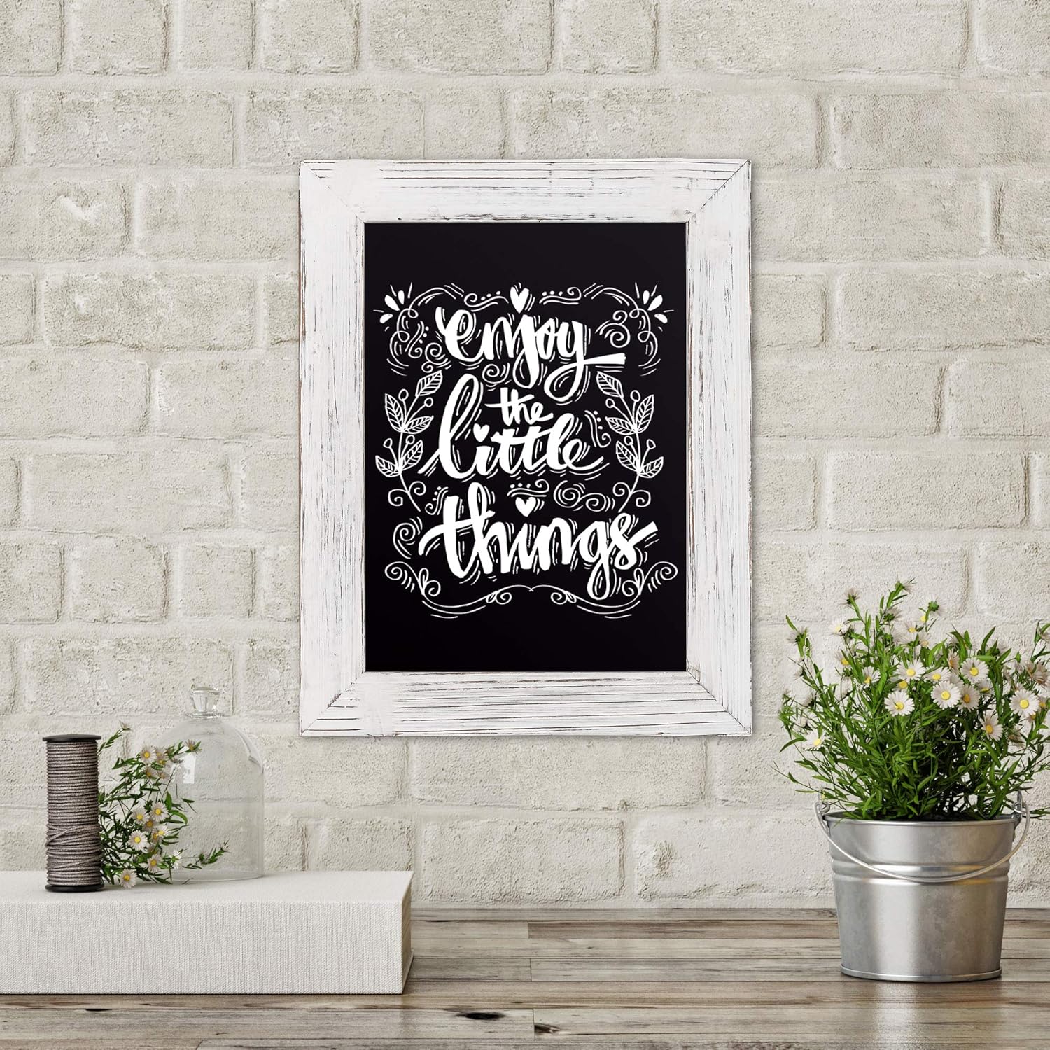 Barnyard Designs Rustic Distressed Whitewashed Magnetic Wood Framed Chalkboard Sign, Vintage Farmhouse Wall Hanging Display, Use Liquid or Traditional Chalk, for Menu, Kitchen, or Wedding, 11" x 14" : Home & Kitchen