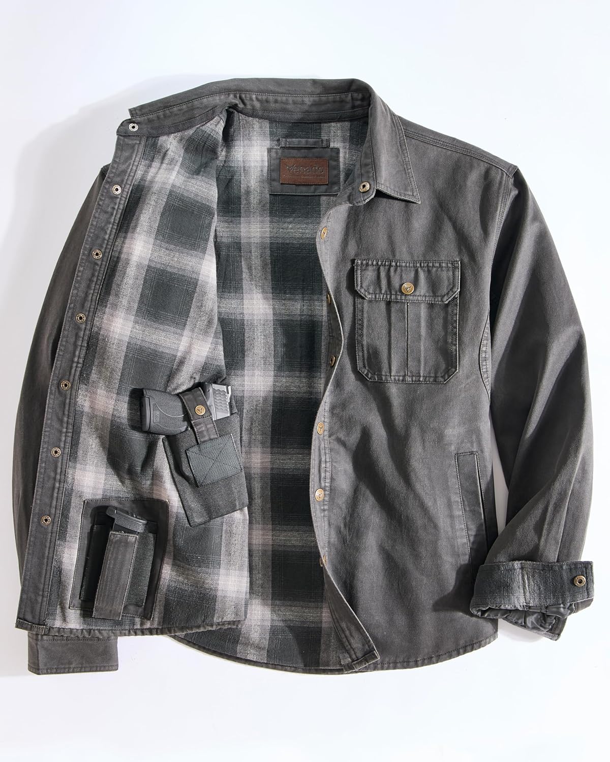 Venado Bountyman Cotton Suede Concealed Carry Shirt Jacket - Chore Coat for Men (Black Bear, 4XLT)