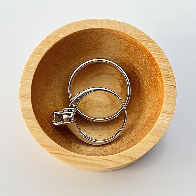 Solid Hickory Ring Dish 2" Round .8" Tall Wood Ring