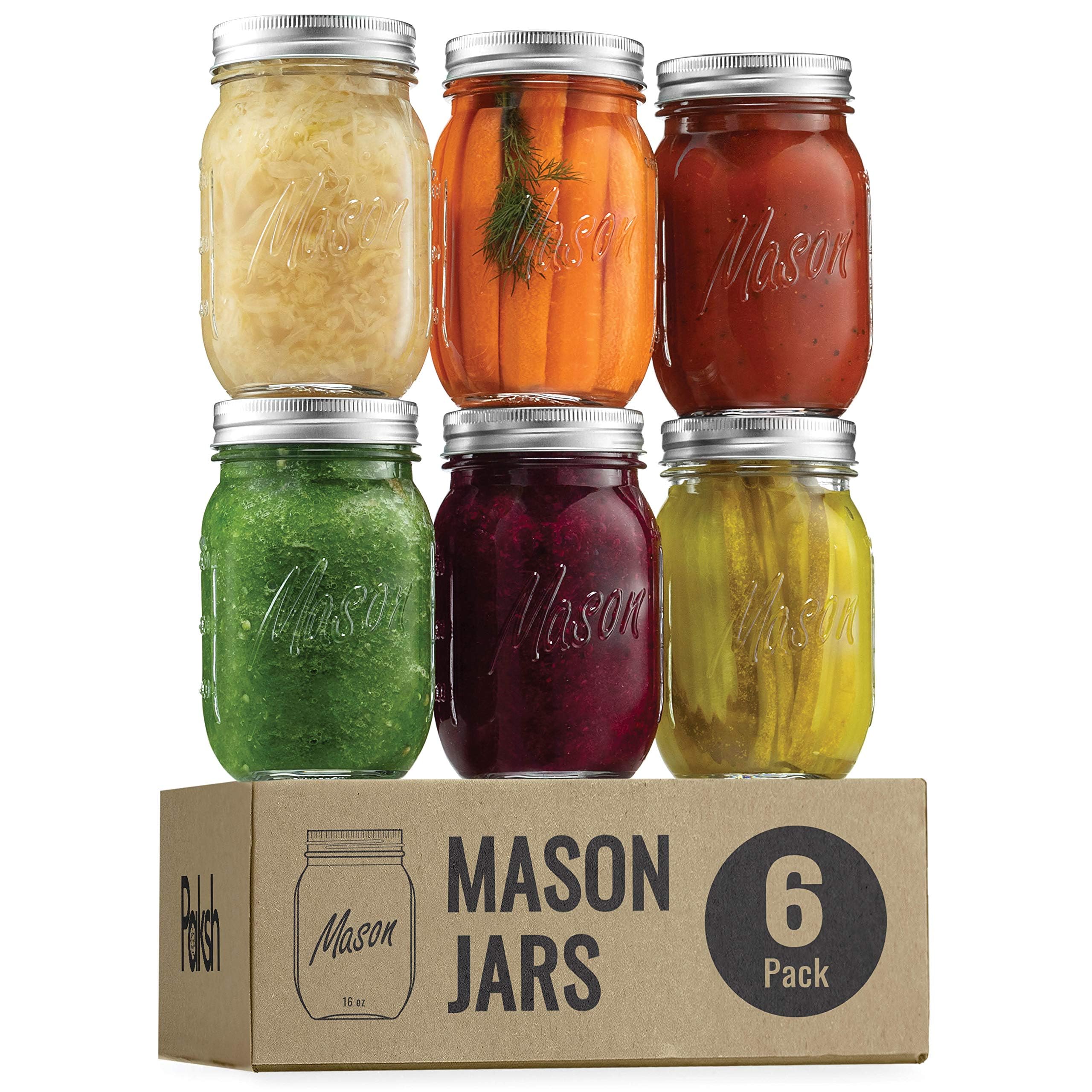 Bocaux Mason 475ml lot de 6 récipients conservation en verre hermétiques pour confiture et épices