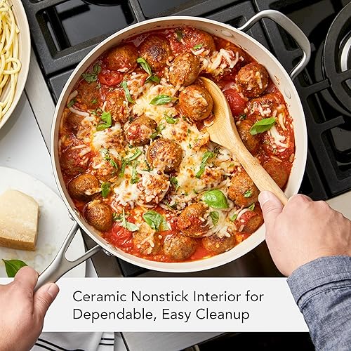 Miniatura 3 de KitchenAid Sartén antiadherente de cerámica anodizada dura con tapa, 5 cuartos de galón, color negro mate