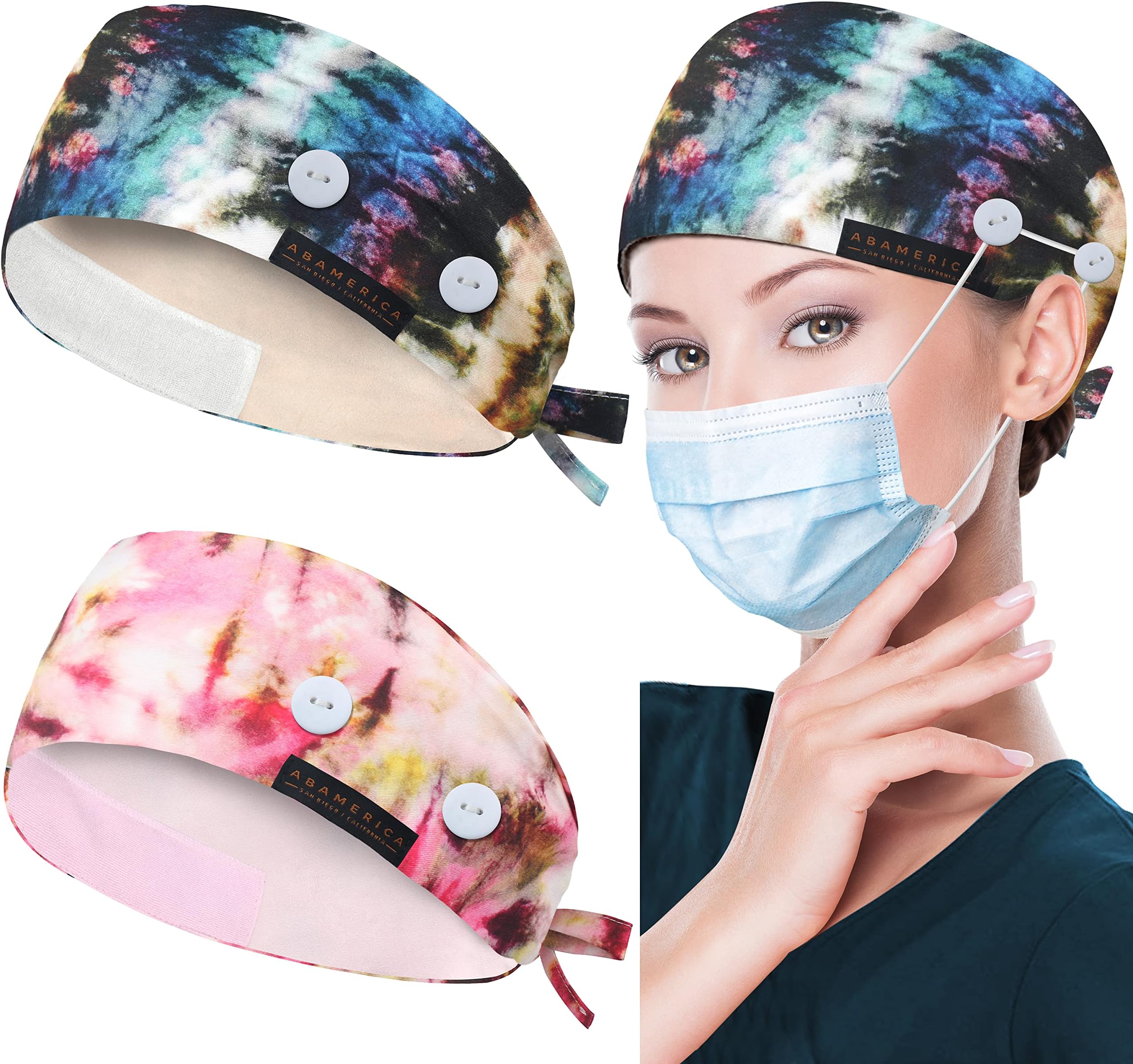 ABAMERICA Working Caps with Button and Sweatband, Adjustable Working Hats for Women Men, One Size(Tie Back or Toggle)