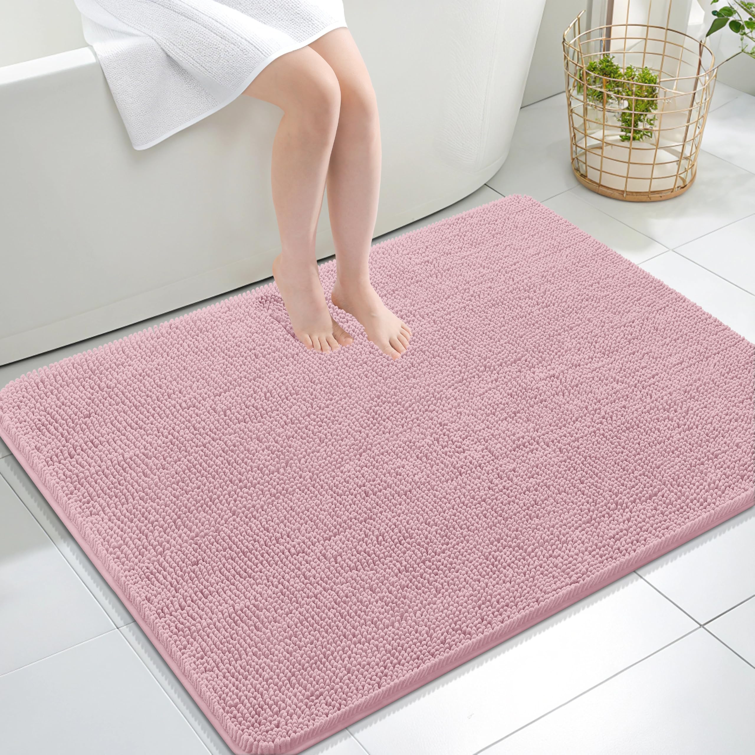 OLANLY Large Bathroom Rugs 40x32, Extra Soft Absorbent Chenille Bath Rugs | Dusty Rose, Quick-Drying Rubber Backing, Machine Washable Bath Mat for Bathroom Floor, Tub and Shower, Home Decor Accessories