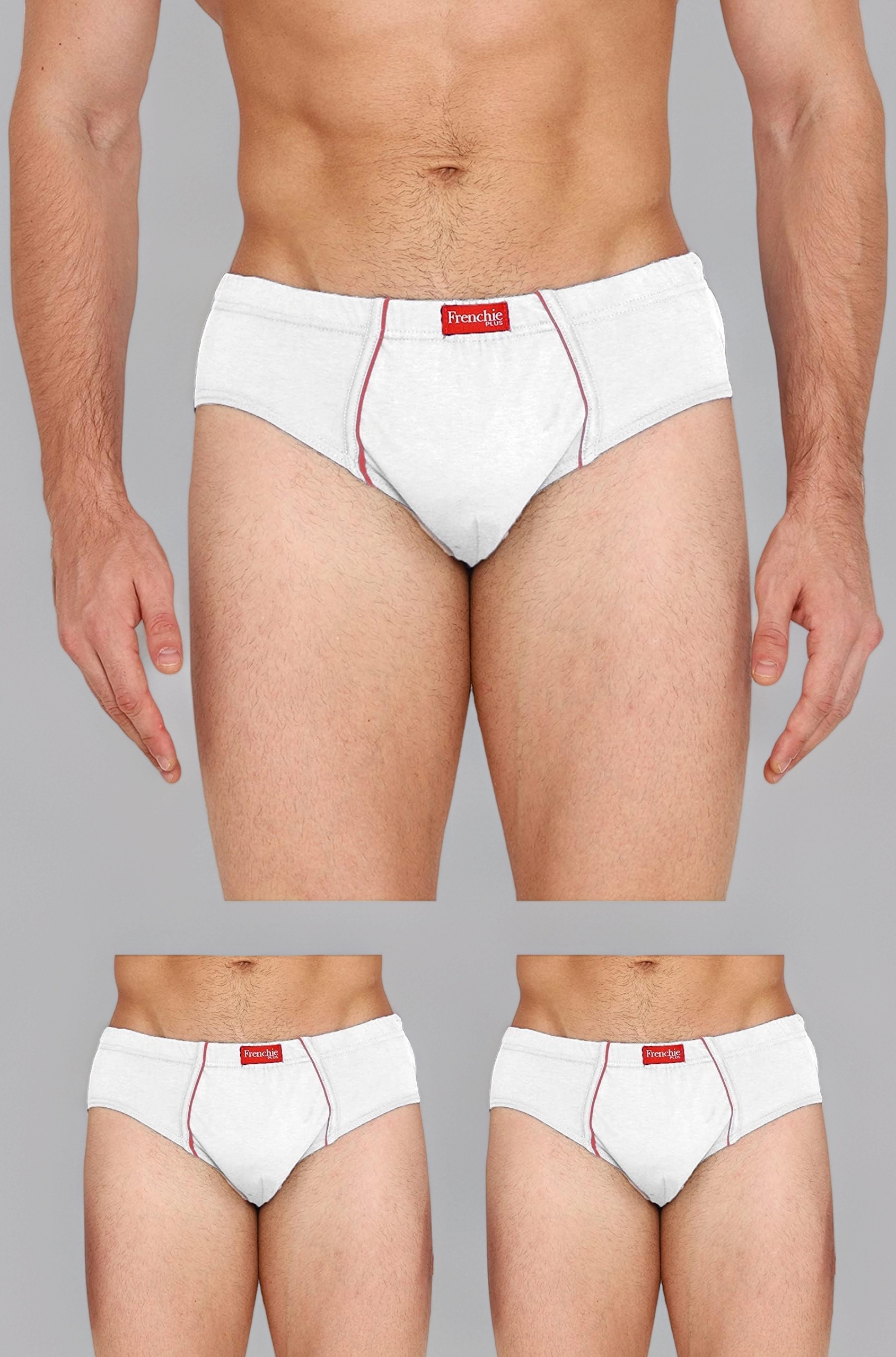 Frenchie Plus Men’s Cotton Briefs (Pack of 3) – Ultra-Soft, Breathable Underwear with Stretch Waistband & All-Day Comfort Fit