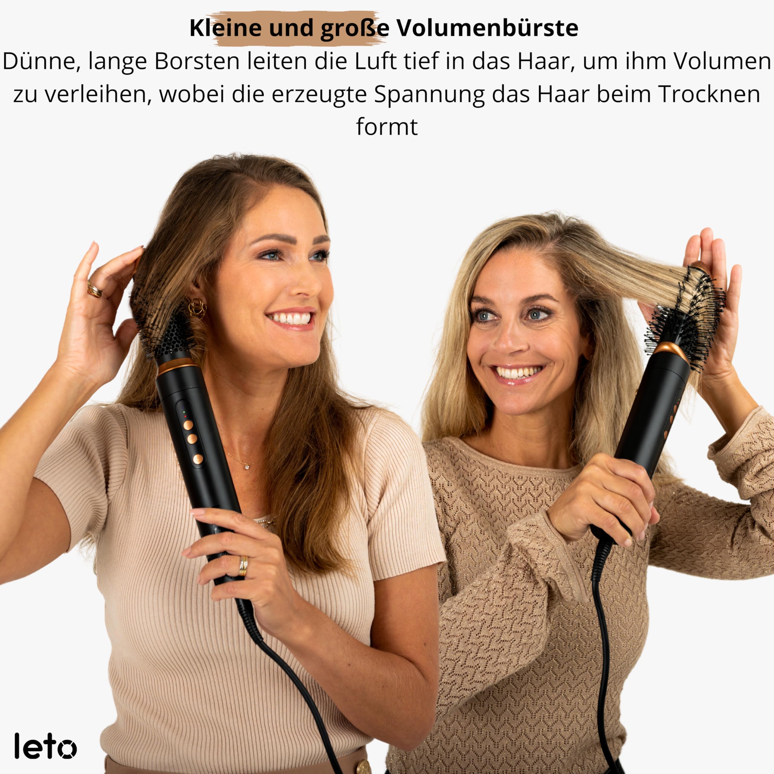 Leto 7-in-1 Warmluftbürste & Föhn – Rundbürste, Lockenaufsätze, Waver, Glättaufsatz, Diffusor, Konzentrator, Coanda, Ionen, 1400W BLDC