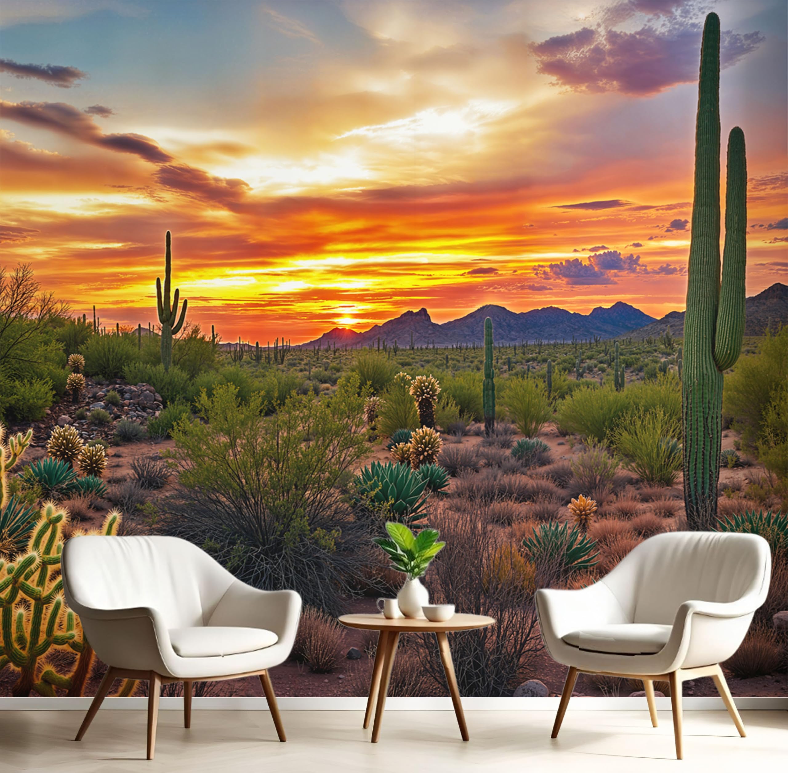 Papier peint panoramique désert Arizona pour masquer un mur abîmé de salon