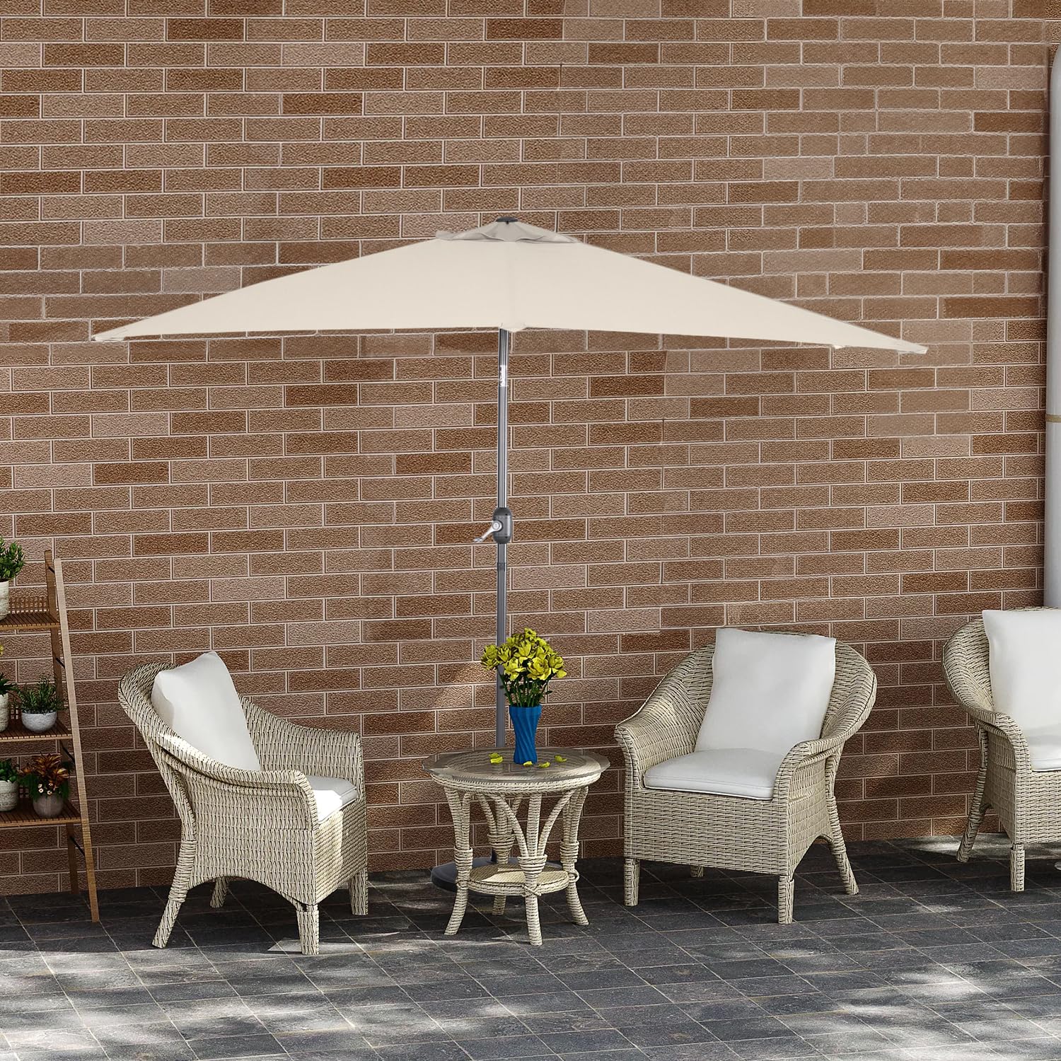 Angel Living 2.5 x 1.3 m Semi Sombrilla de Jardín Cuadrado de Acero y Poliéster, Parasol Inclinado con Manivela, Sombrilla con Mástil Acero 38mm, para Balcón Terraza Patio Jardin