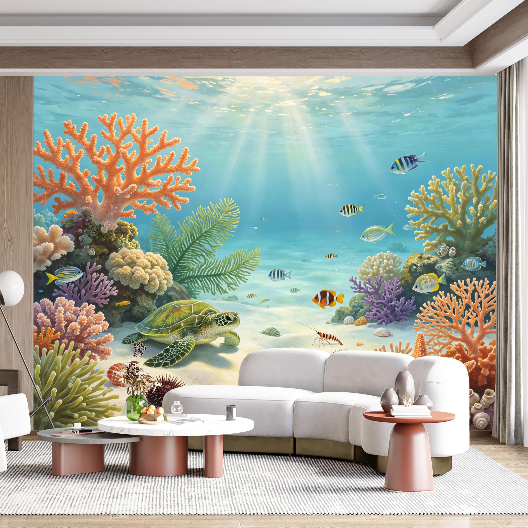Custom Size Wall Mural Underwater Coral Reef Sea Turtle Marine Life Ocean Scenery Seascape Landscape SelfAdhesive Wall Fabric Removable for Home Office Decor