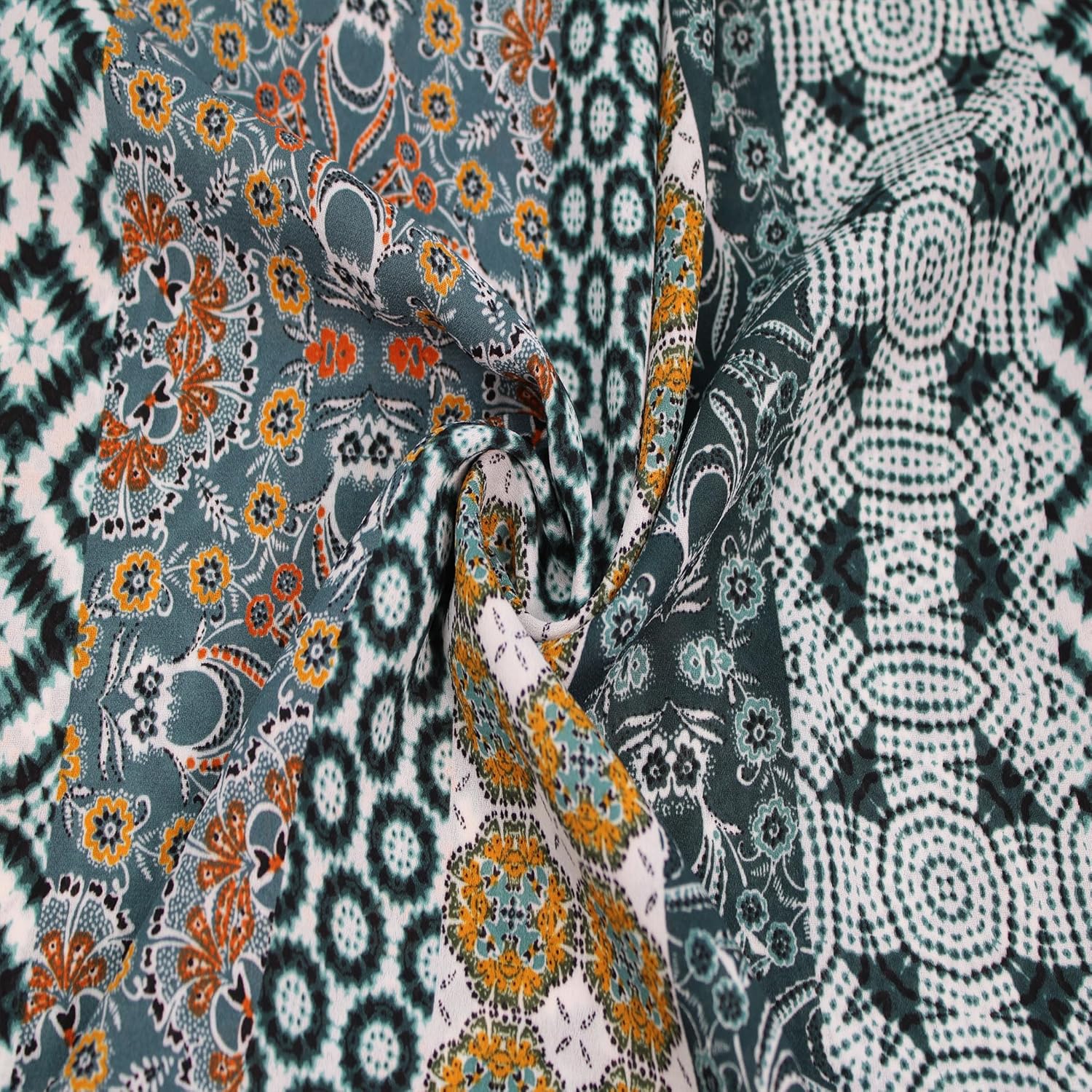Stylish FABRIC 58" Wide Printed 100% Polyester Wool Dobby Hi Multi Chiffon Fabric by The Yard-No Stretch, 120 GSM, Lightweight, Breezy & Soft for Apparel, Accessories & DIY, Silver Pine Gold 1 Yard
