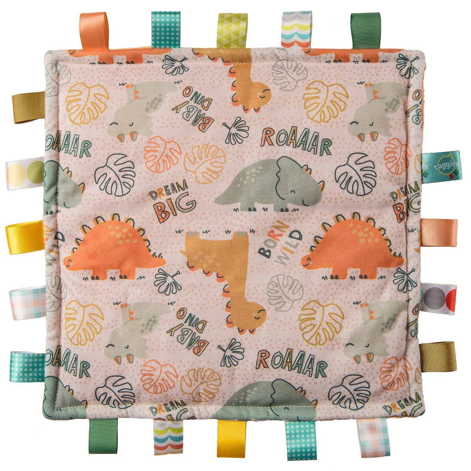 Taggies Lovey for Baby Security Blankets Original Comfy Blanket with Sensory Tags, 12 x 12-Inches, Dinosaur