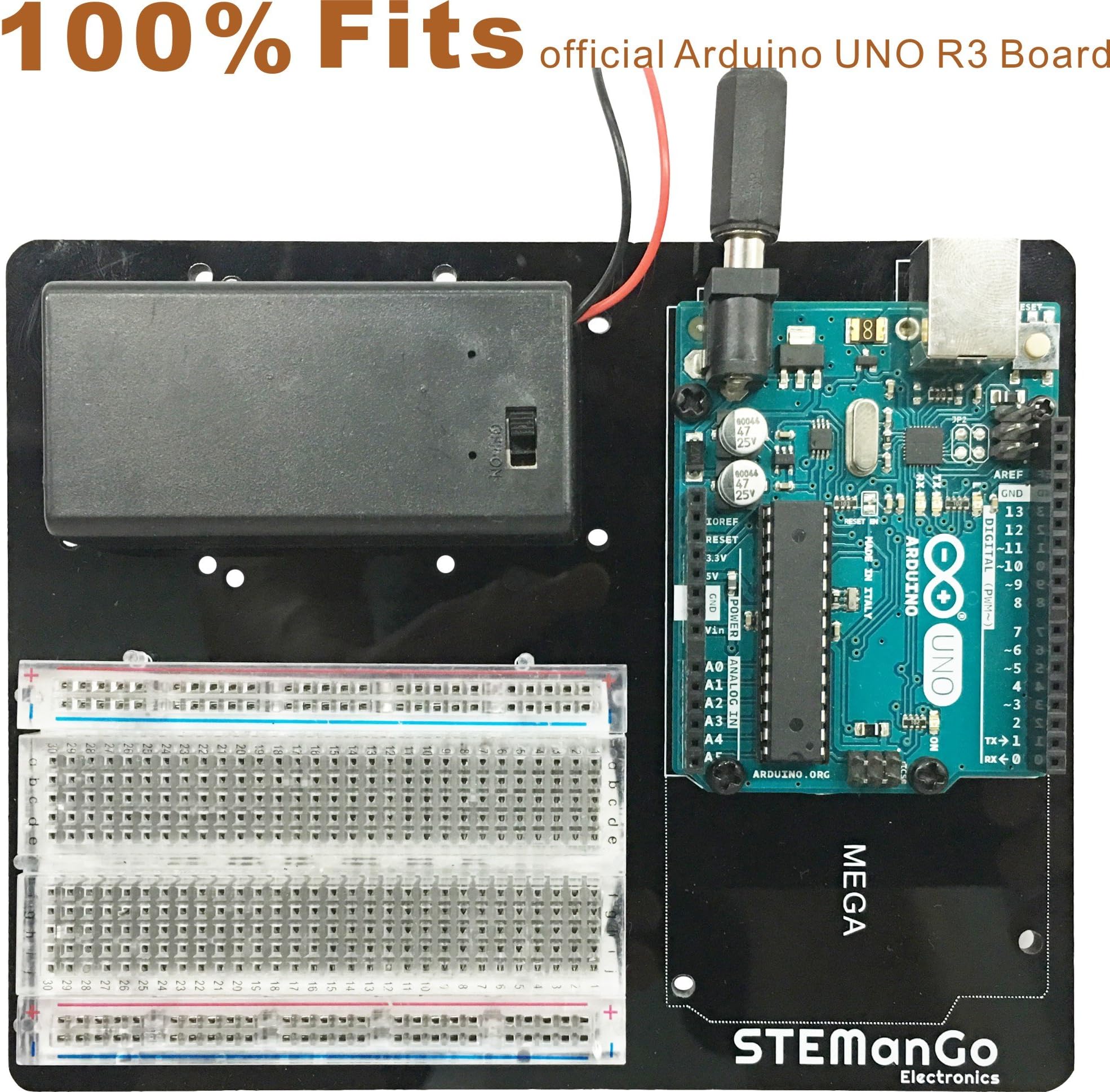 STEMango Arduino and Breadboard Holder Plastic Mounting Base Plate for UNO MEGA2560 R3 Board