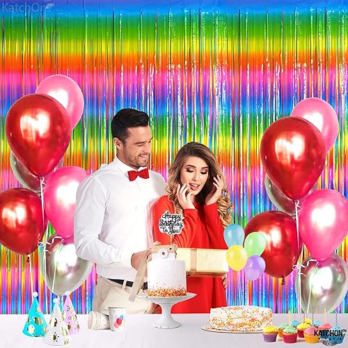 Miniatura 7 de KatchOn, Serpentinas de puerta arcoíris  extra grande 3.2 x 8 pies, paquete de 2  Cortina de fondo arcoíris para decoraciones de Pascua,