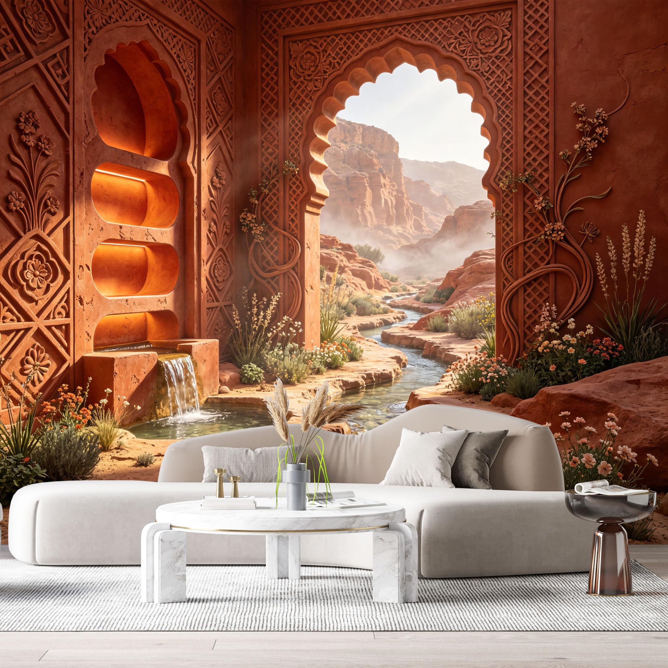 Custom Size Wall Murals Terracotta Desert Canyon 3D Trompe L'Oeil SelfAdhesiveWall Fabric Removable Wallpaper Wall Decor for Living Room Bedroom Bathroom