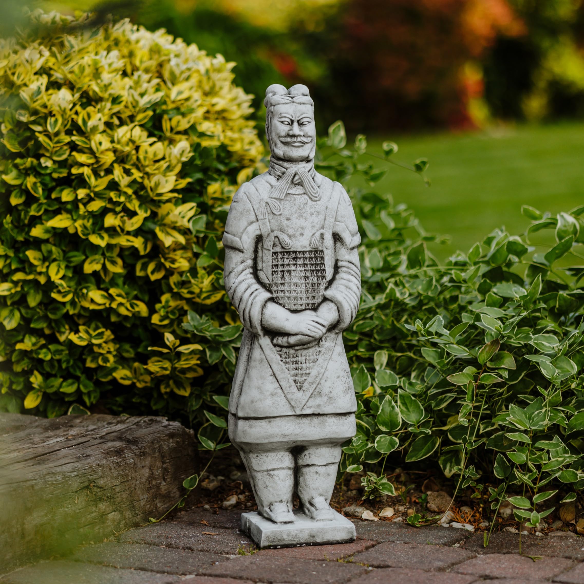 gartendekoparadies.de Statue eines Chinesischen Terrakotta-Kriegers, Steinfigur, Grau, Frostsicher aus Steinguss für Außenbereich, H. 64 cm, 17 kg