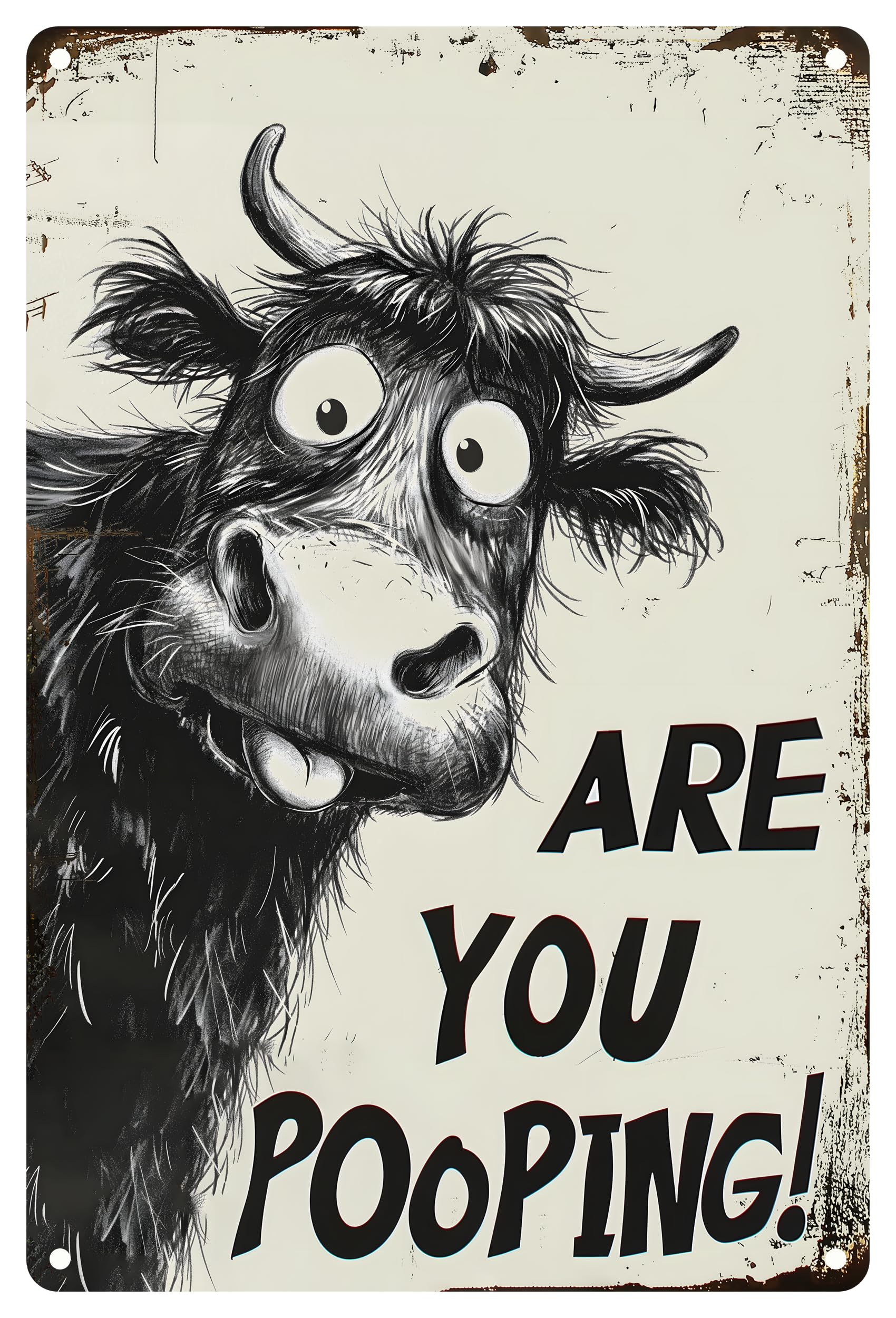 Funny Highland Cow Bathroom Decor - "Are You Pooping!" Vintage Metal Sign,Humorous Farmhouse Wall Art & Cow Gifts for Women for Restroom & Half Bath 8x12 Inch