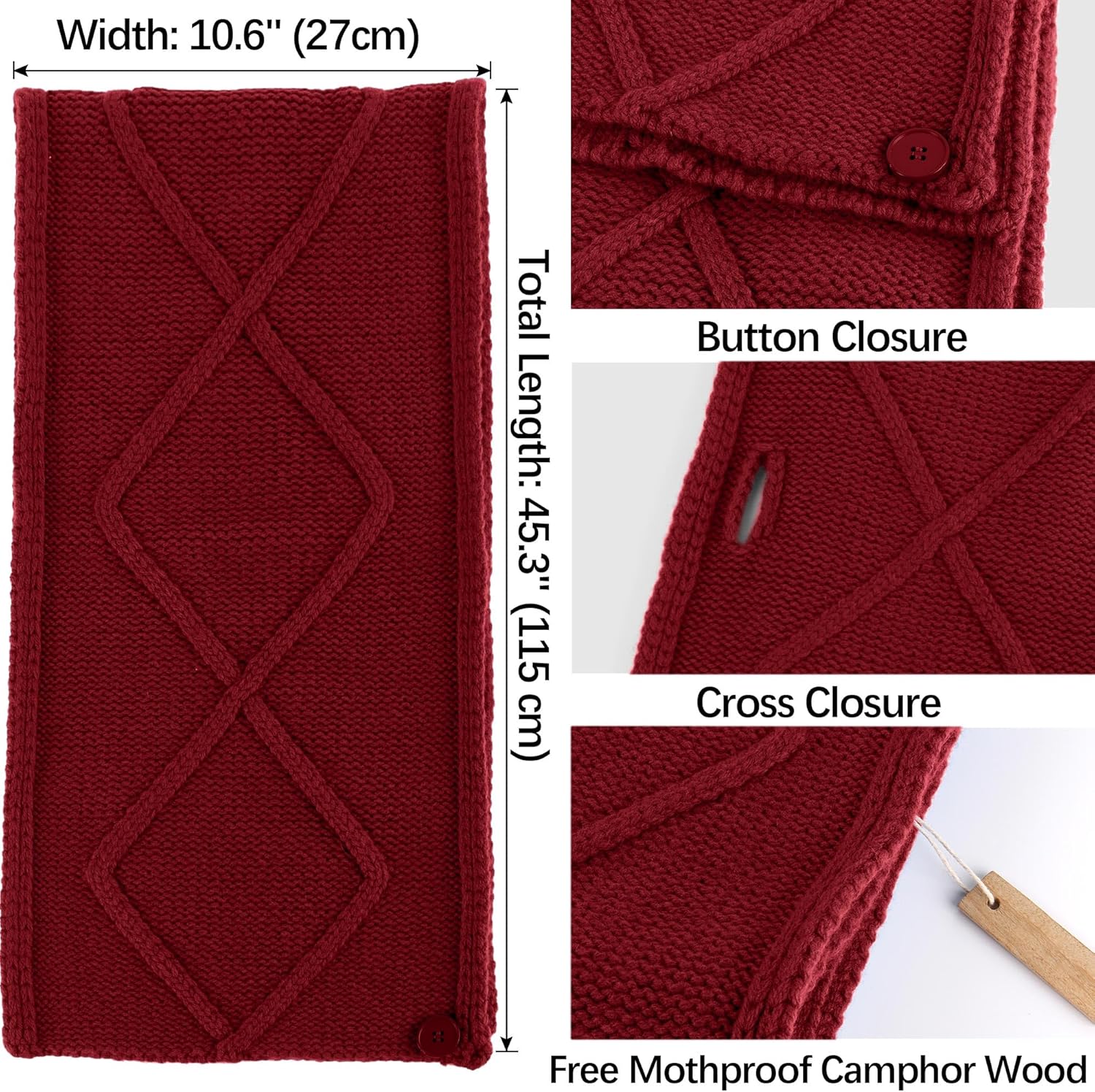 Babalet 100% Wool Scarf Women Winter Knitted Beanie Warm Cable Knit Shawl for Women with Buckle Thick Chunky Thermal Neckwear - Image 3