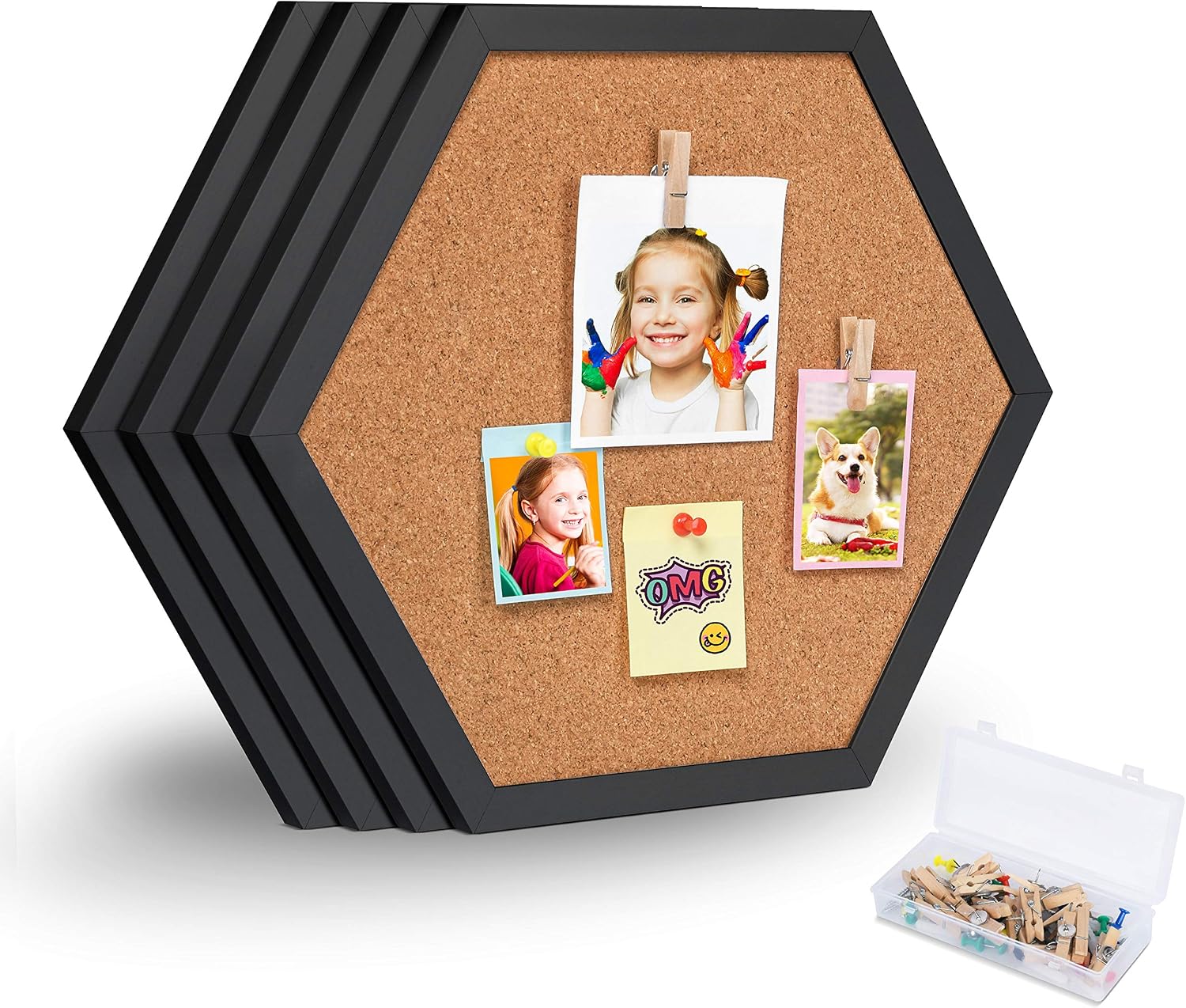 Facilife 4 Packs Cork Board Pin Board, Cork Boards for Walls with Frame, Decorative Black Bulletin Board for Office, School & Home (Includes 16 Push Pins, 16 Wood Clips)