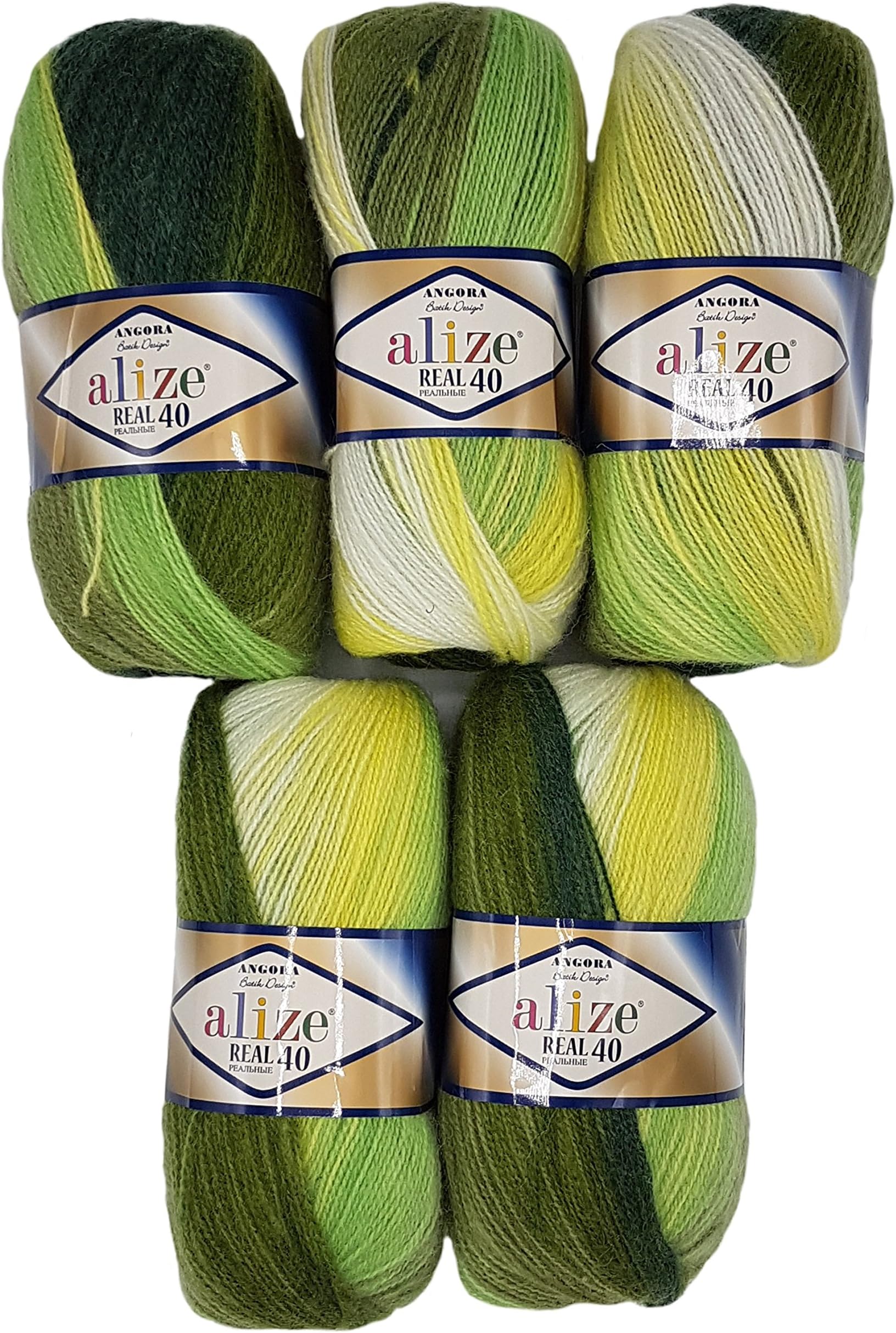5 x 100 g Alize Knitted Wool Olive Yellow White Gradient 40% Content No. 1593, 500 g