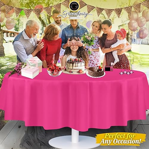 Miniatura 6 de Grandipity - Paquete de 6 manteles de plástico desechables de calidad prémium para fiestas, manteles de 84 pulgadas para mesa redonda, color rosa