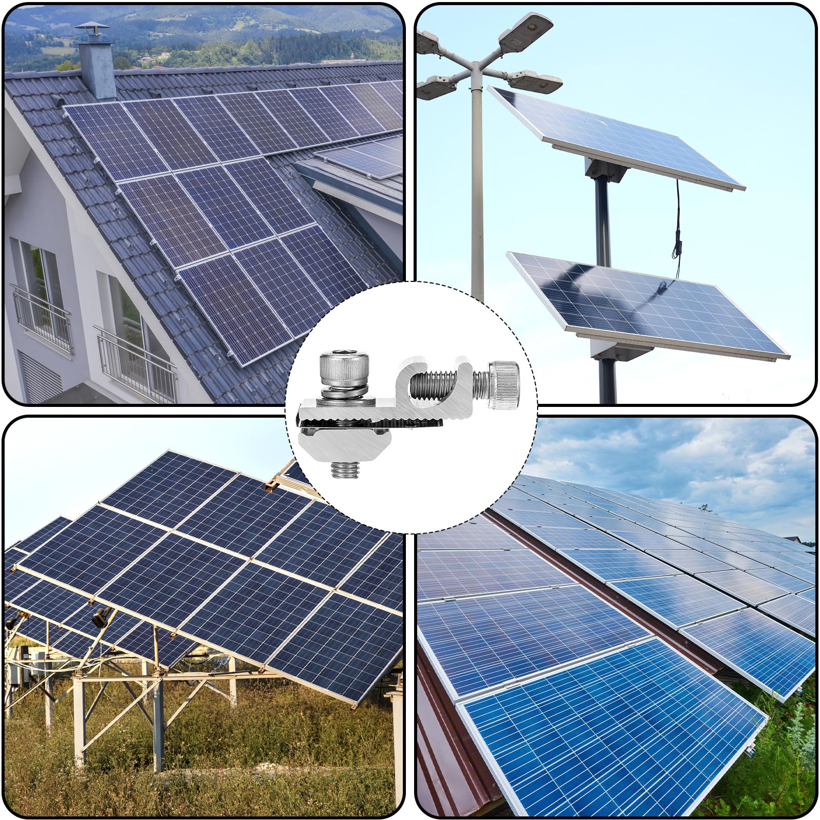 16 szt. uchwytów uziemiających do paneli słonecznych, system montażu solarnego, metalowe klipsy uziemiające, złącza miedziane, zacisk uziemiający PV, do fotowoltaicznego wspornika dachowego i