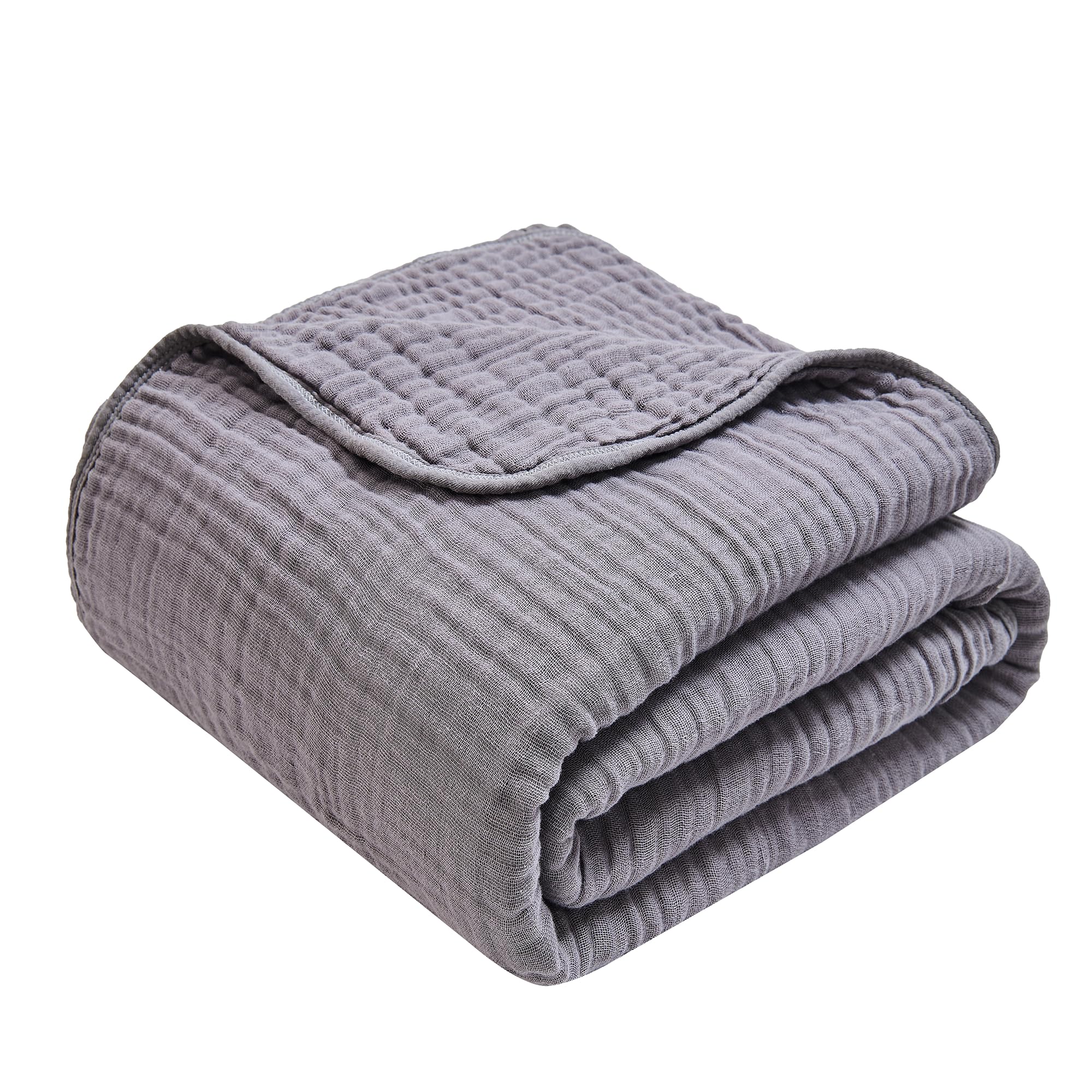 VANJOROY 9-Layer Muslin Throw Blanket 50" x 70" Grey, 100% Cotton Organic Breathable Lightweight Large Throw for Couch Bed Quilt and Bedspread - All Season Muslin Soft Gauze Blanket