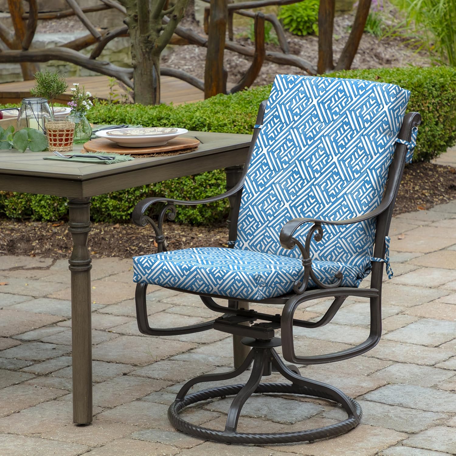 arden outdoor dining chair cushion, 20 in x 20 in, patio cushion for patio, dining, or rocking chairs, sapphire liberty mosaic 1 pack amalfi blue tile