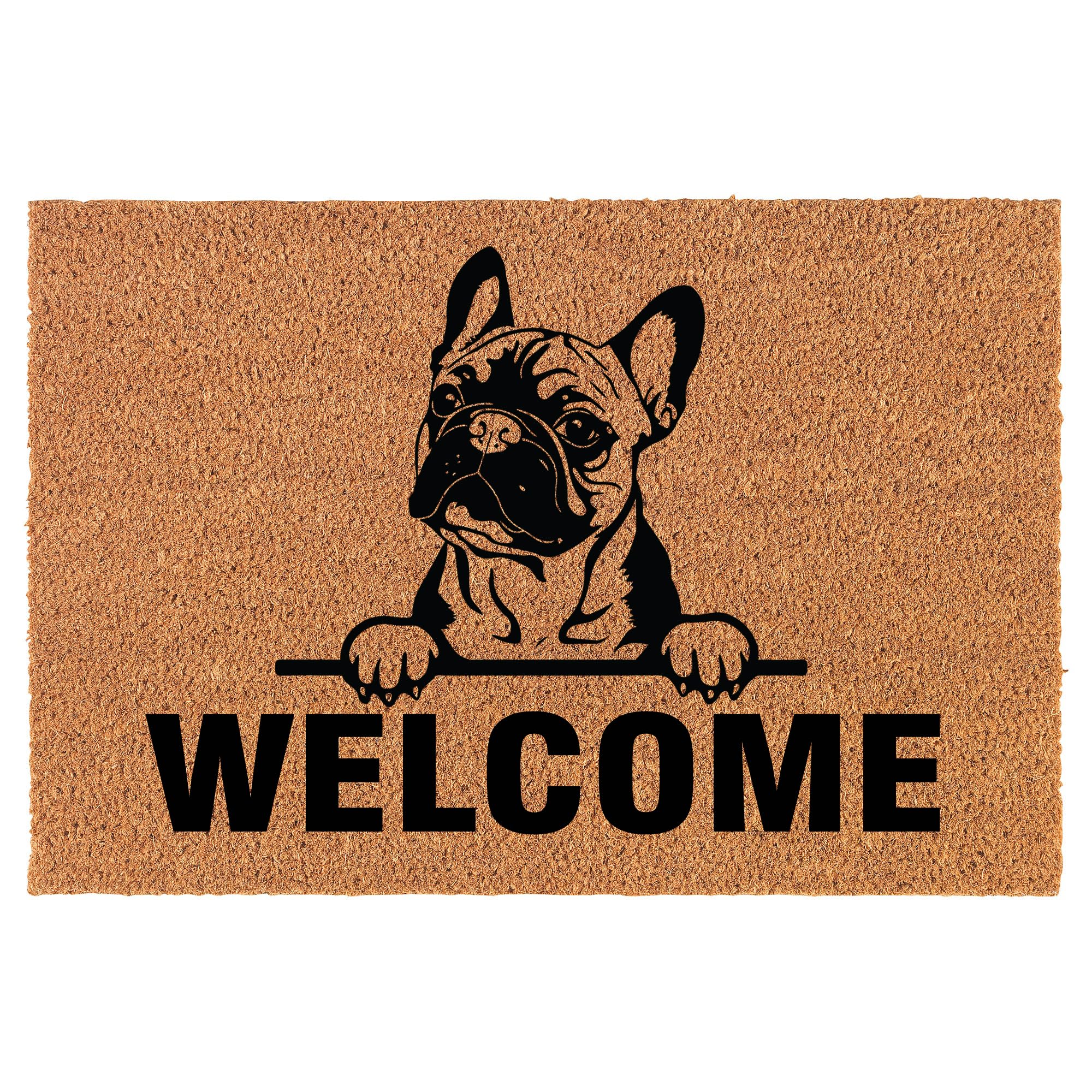 Welcome Doormat Coco Coir Door Mat Gift Welcome Peeking French Bulldog Frenchie (24" x 16")