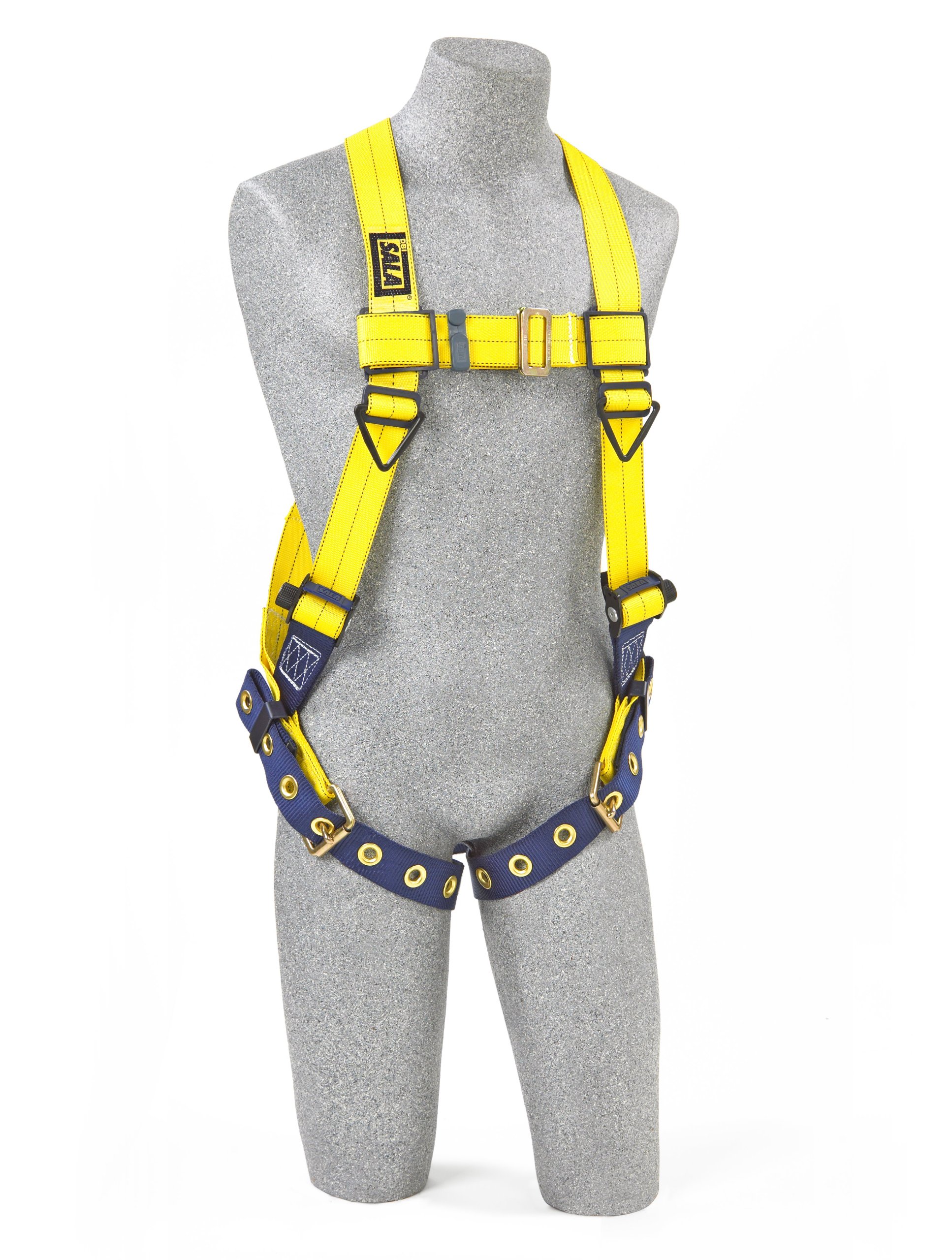 DBI-SALA Delta 1102000 Vest Style Harness, Back D-Ring, Tongue Buckle Leg Straps, Universal, Navy/Yellow