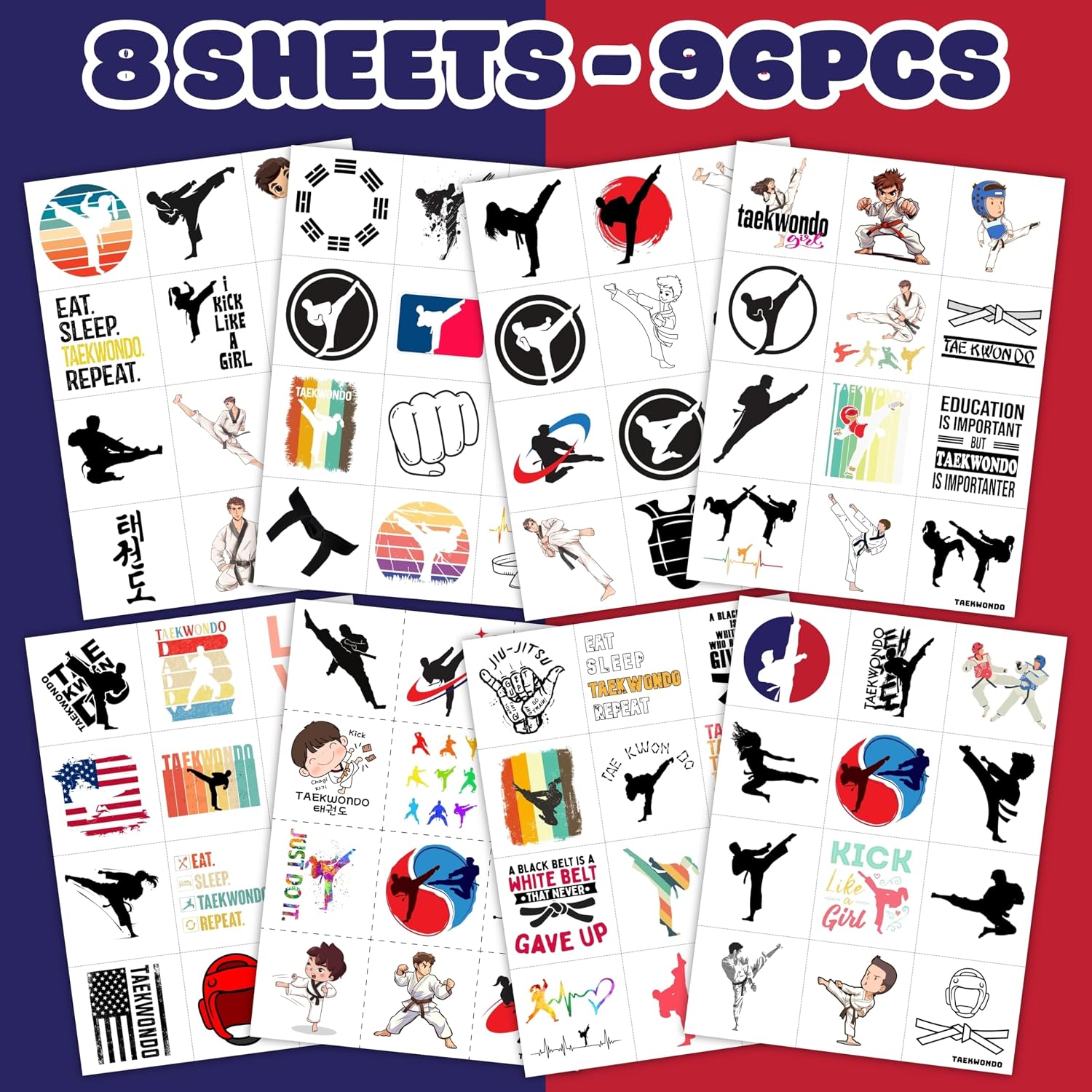 96 Pcs Taekwondo Temporary Tattoos for Kids Party Favors image 3